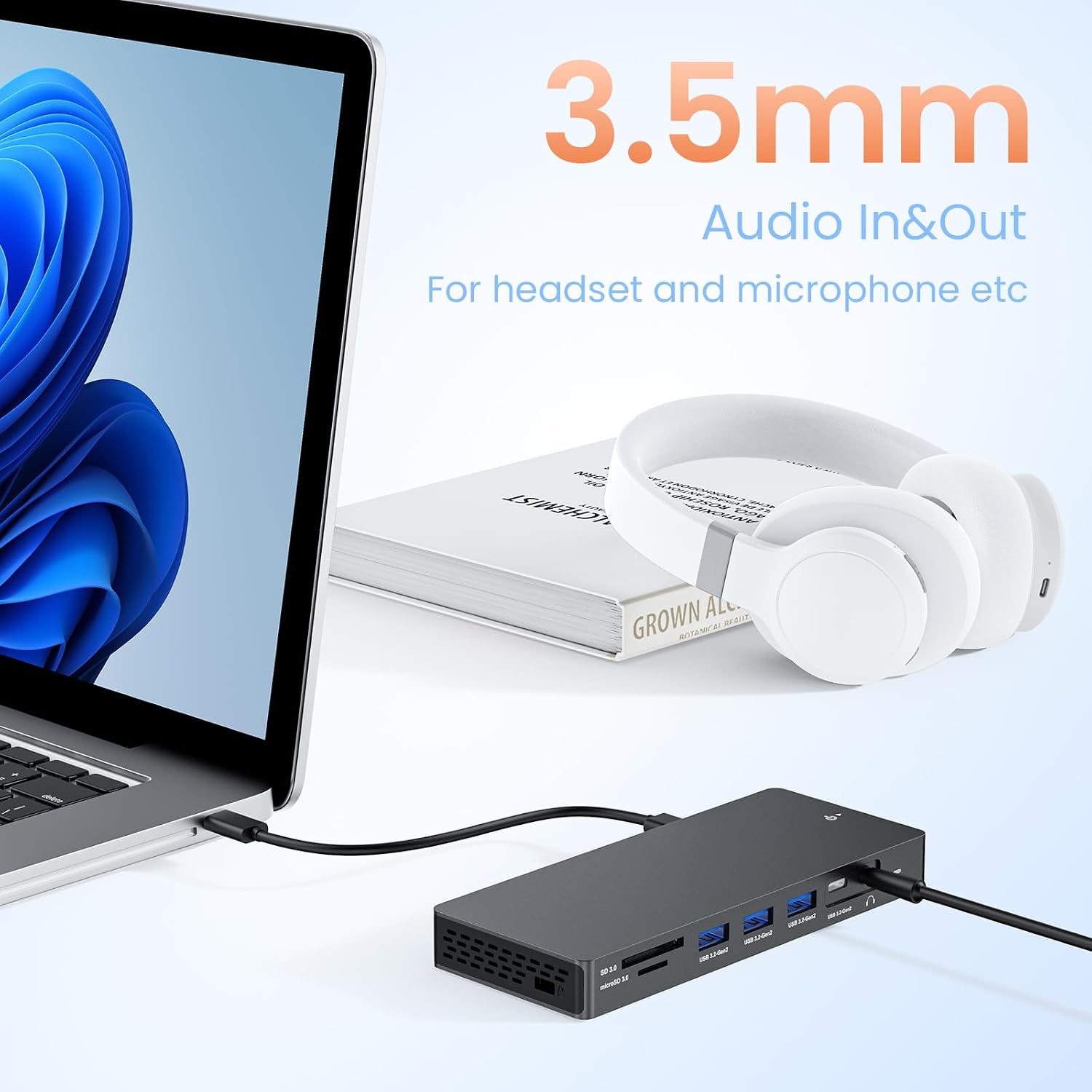 13 in 1 USB C Docking Station Triple Displays with Dual HDMI+DisplayPort with Power Adapter,for  Windows and Mac OS-HD1306