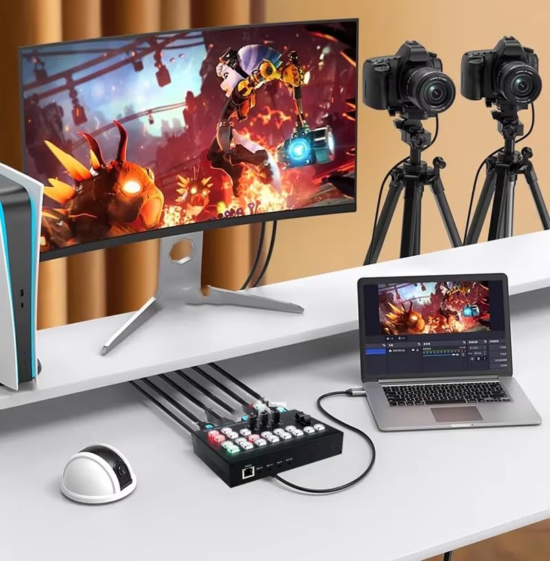 4 Channels SDI/HDMI Video switcher for Live Streaming Support HD Embedded Audio and External Analog Audio, Video switcher for Live Streaming 4 in 2 Out HDMI Video switcher