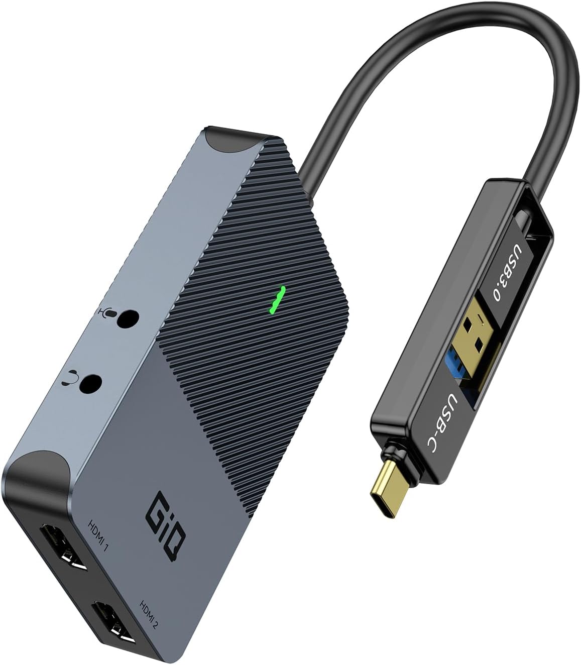 Giq USB 3.0 to Dual HDMI Monitor Adapter 2K@ 60Hz,Universal Video Graphics Card,USB to Hdmi Splitter Extender Monitor for USB 3.0 A or USB-C Hub Dock Compatible with Mac OS,Windows-D6102H