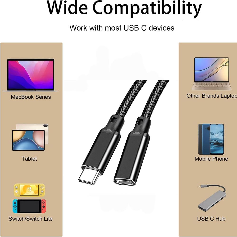 USB-C Extension Cable, 20Gbps USB Type C Male to Female Cable, PD240 Fast Charging,8K@60Hz Video Output for Tablets, USB Drives, Keyboards, Smartphones--CC0091-B