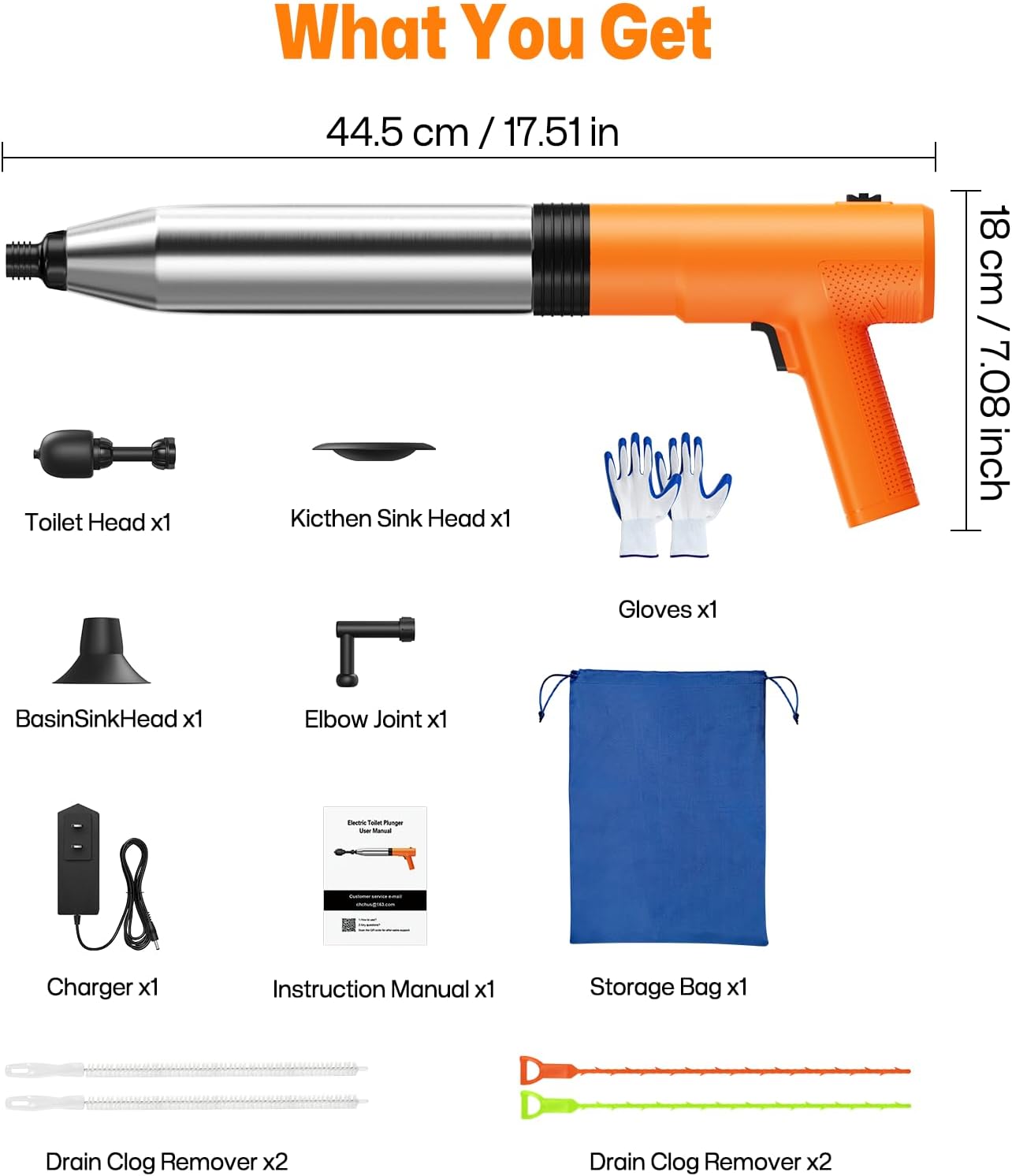 Electric Toilet Plungers for Bathroom,4 in 1 Toilet Unclogger,Auto-Inflation Toilet Plunger Clog Remover Get Instant Result,High Pressure Toilet Plunger Heavy Duty for Washbasin,Sinks,Floors Drain