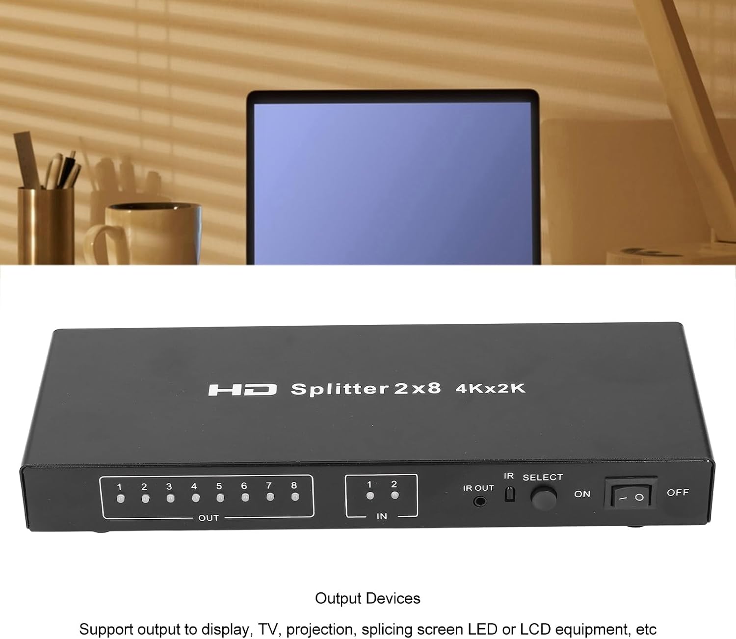 4K HDMI Switch 2 in 8 Out, Automatic HDMI Switcher Splitter with Remote Control, 3 Switching Modes, Aluminium HDMI Video Selector Box for Desktops TVs Laptops Set Top Boxes Games-XHS0208