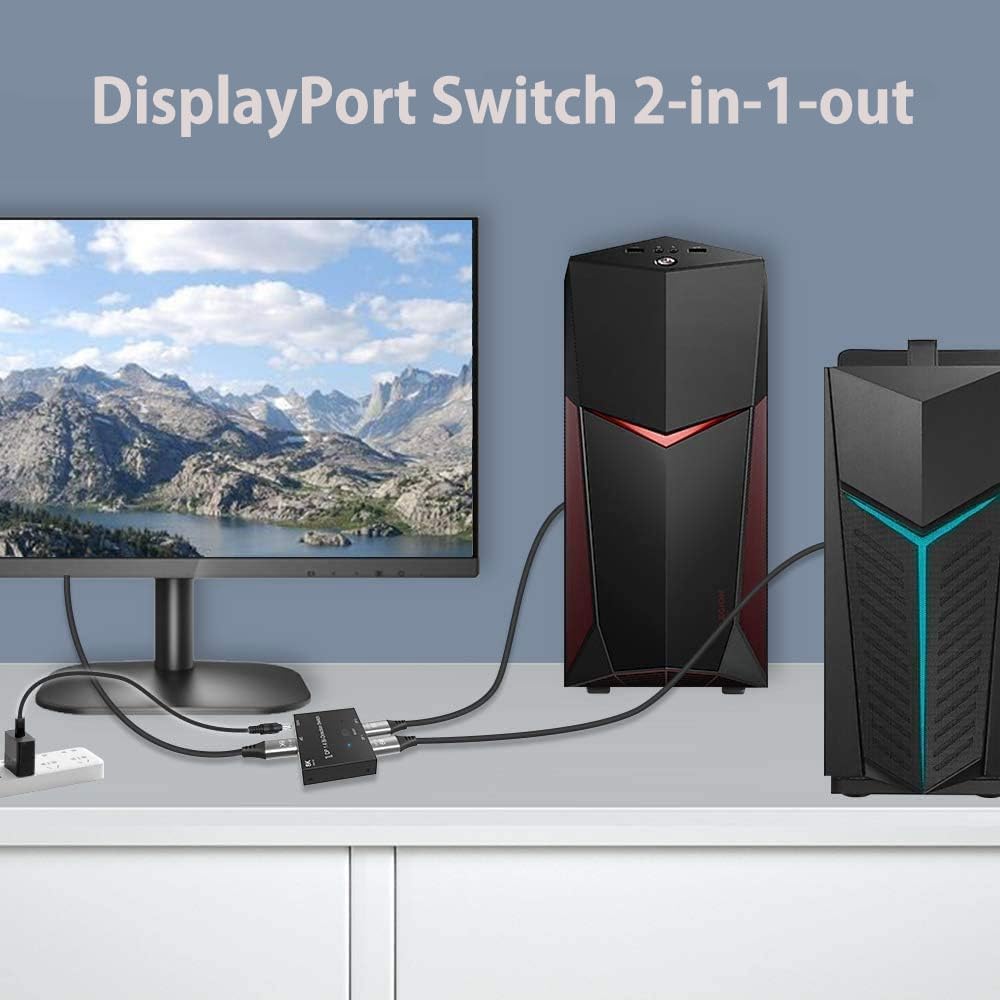 DisplayPort Switch Box 2-in-1-out 16K@60Hz 8K@120Hz DisplayPort 1.4 Switcher Compatible with PC, Laptop, Monitor, Gaming, TV-XH16D