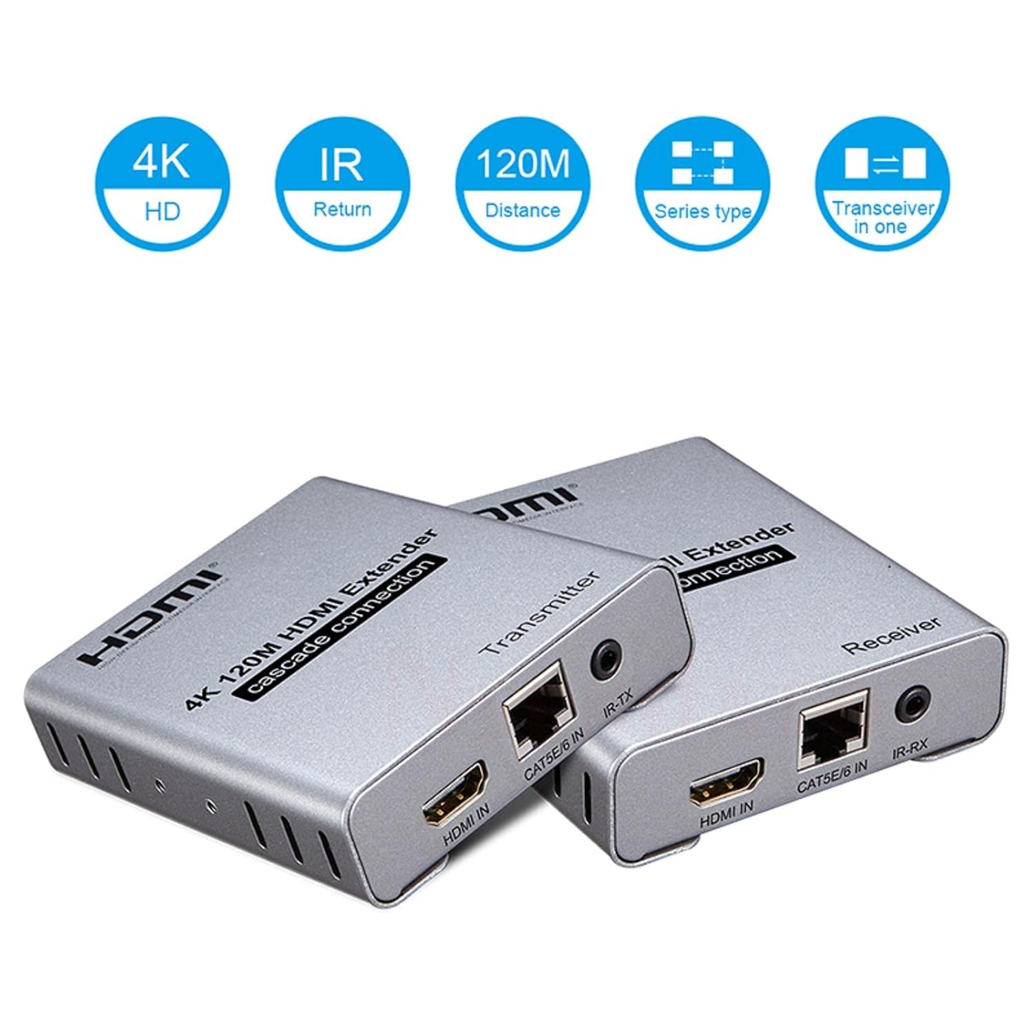 HD Extender Over Cat5e/6 RJ45 Ethernet Cable, Up to 120M 4K@30HZ HD Splitter Extension Video Audio Transmitter Support Laptop DVD TV Accessory-EX06-A-120-SY-V1-S1