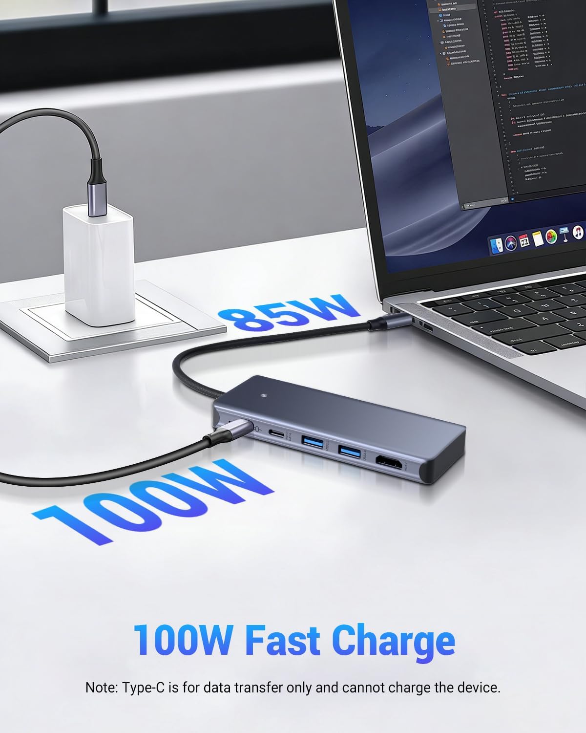 6 in 1 type-C Hub with M.2 NVMe SSD Enclosure, USB 3.2 10Gbps Ports, PD 100W , 4K@60Hz HDMI, High Speed USB NVMe Adapter, M.2 SSD Enclosure, Adapter for MacBook Pro/Air, Dell XPS-UH06-003