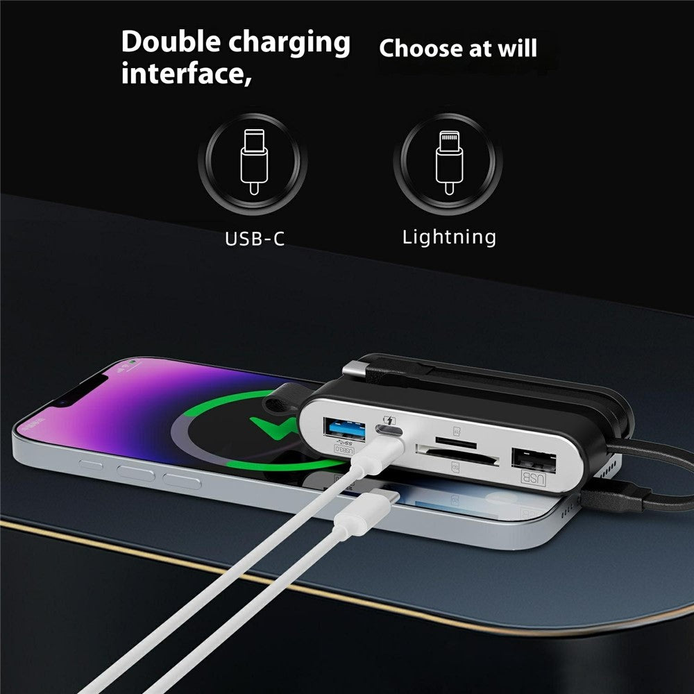 6-in-1 SD Card Reader & USB OTG Adapter for iPhone/iPad, USB-C and USB-A Devices with Micro SD & SD Card Slots, Supports SDHC/SDXC/MMC-NK-1058HD