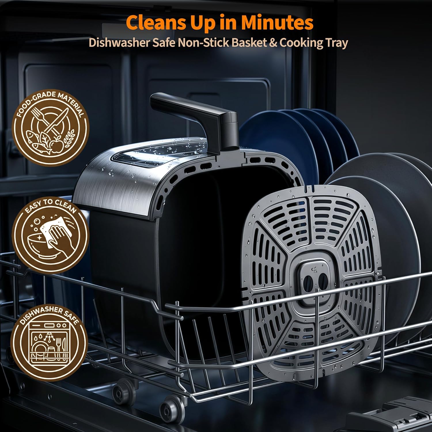 9.5Qt Large Air Fryer Oven, 12 Digital Preset Airfryer Toaster Oven Combo with Touchscreen, Non Toxic Stainless Steel Air Fryer with Viewing Window, XL Capacity Basket Style Airfryer for Family, Black