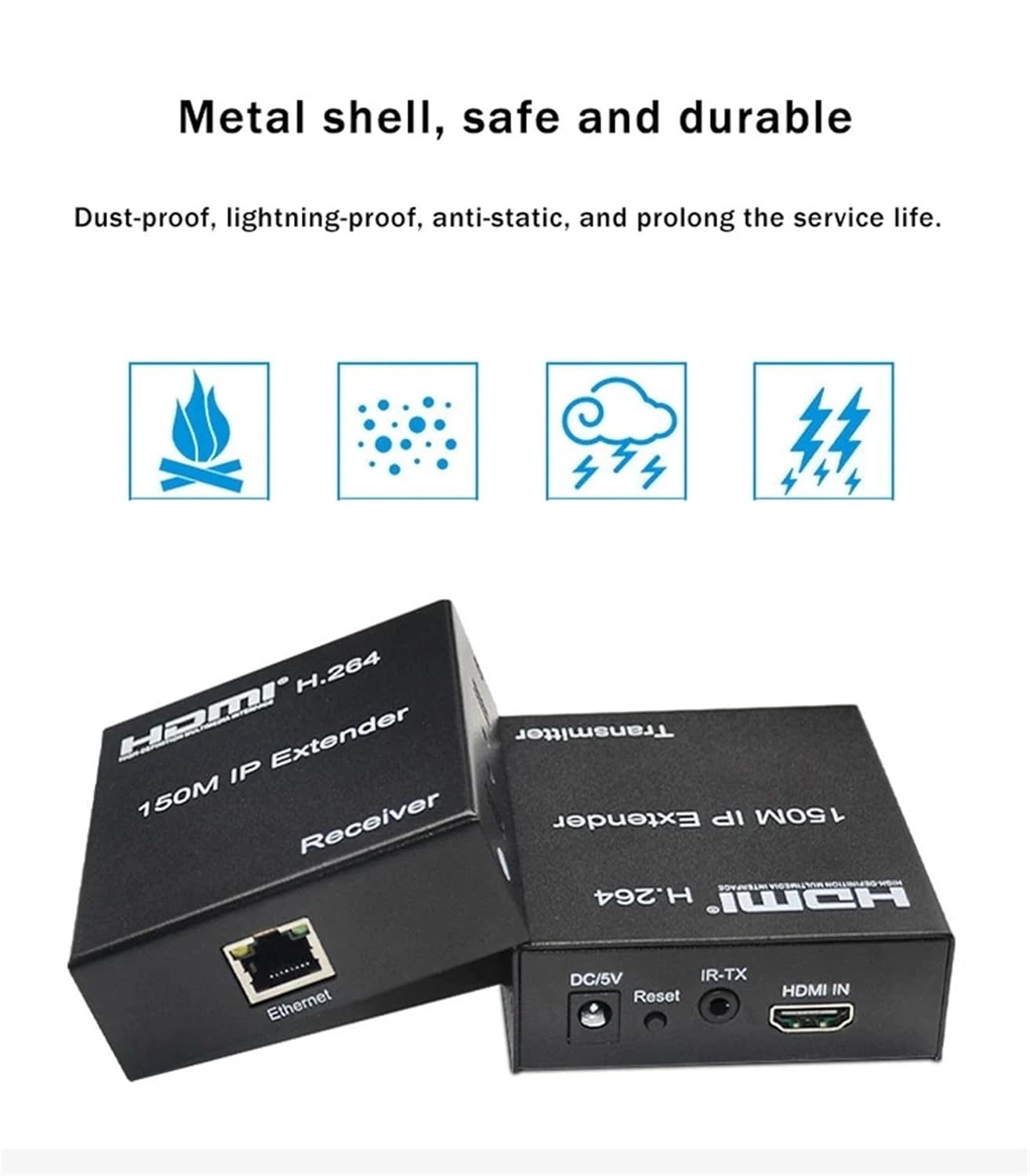 150M HDMI 1080P IP Extender, Via RJ45 Ethernet Network Cat6 Cat 6 6a Cable Extension Via Switch 1 Transmitter to Multi Receiver with H.264 for PS4 Laptop TV (TX+RX)-EX03-A-150M-BK