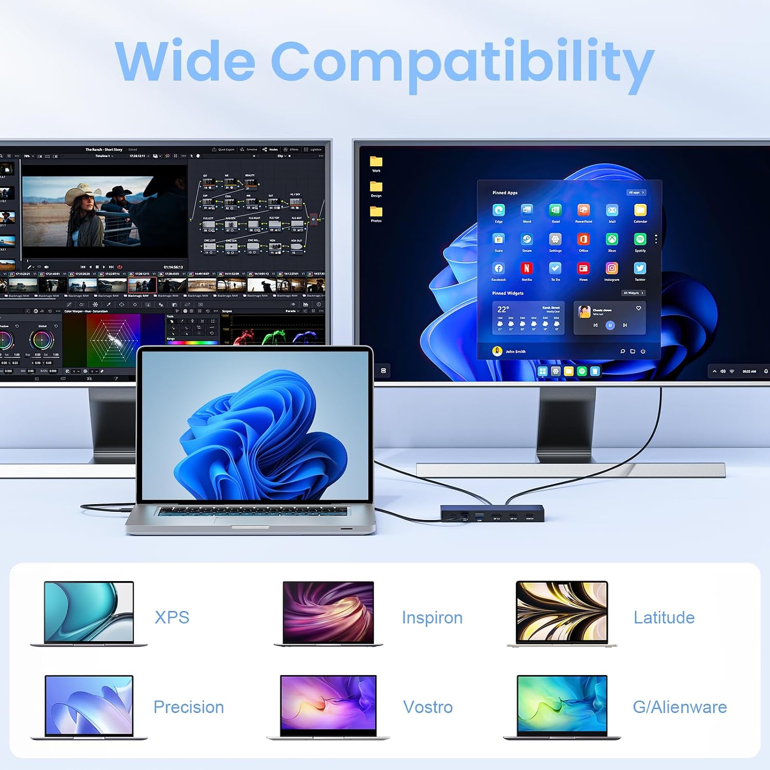 13 in 1 USB C Docking Station Triple Displays with Dual HDMI+DisplayPort with Power Adapter,for  Windows and Mac OS-HD1306