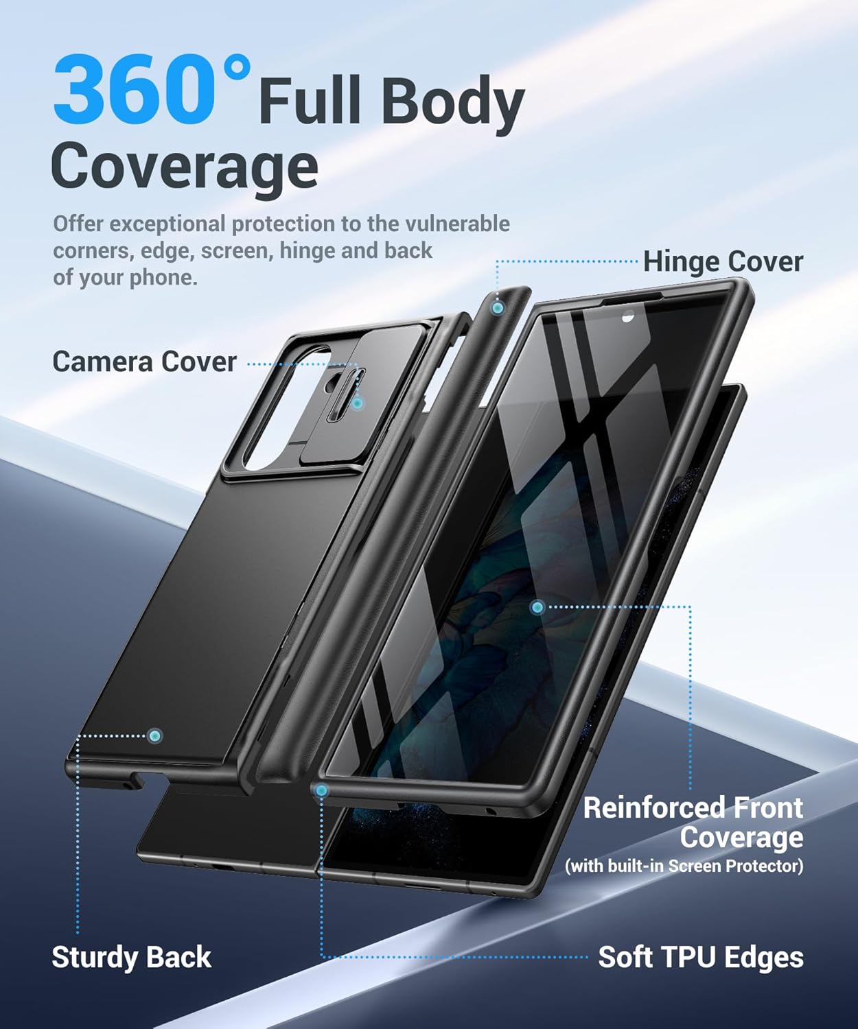 MOBOSI Anti Spy Full Body Shockproof Case for Samsung Galaxy Z Fold 7, Built-in Privacy Screen Protector, Hidden Kickstand, Slide Camera Cover & Hinge Protection, Black