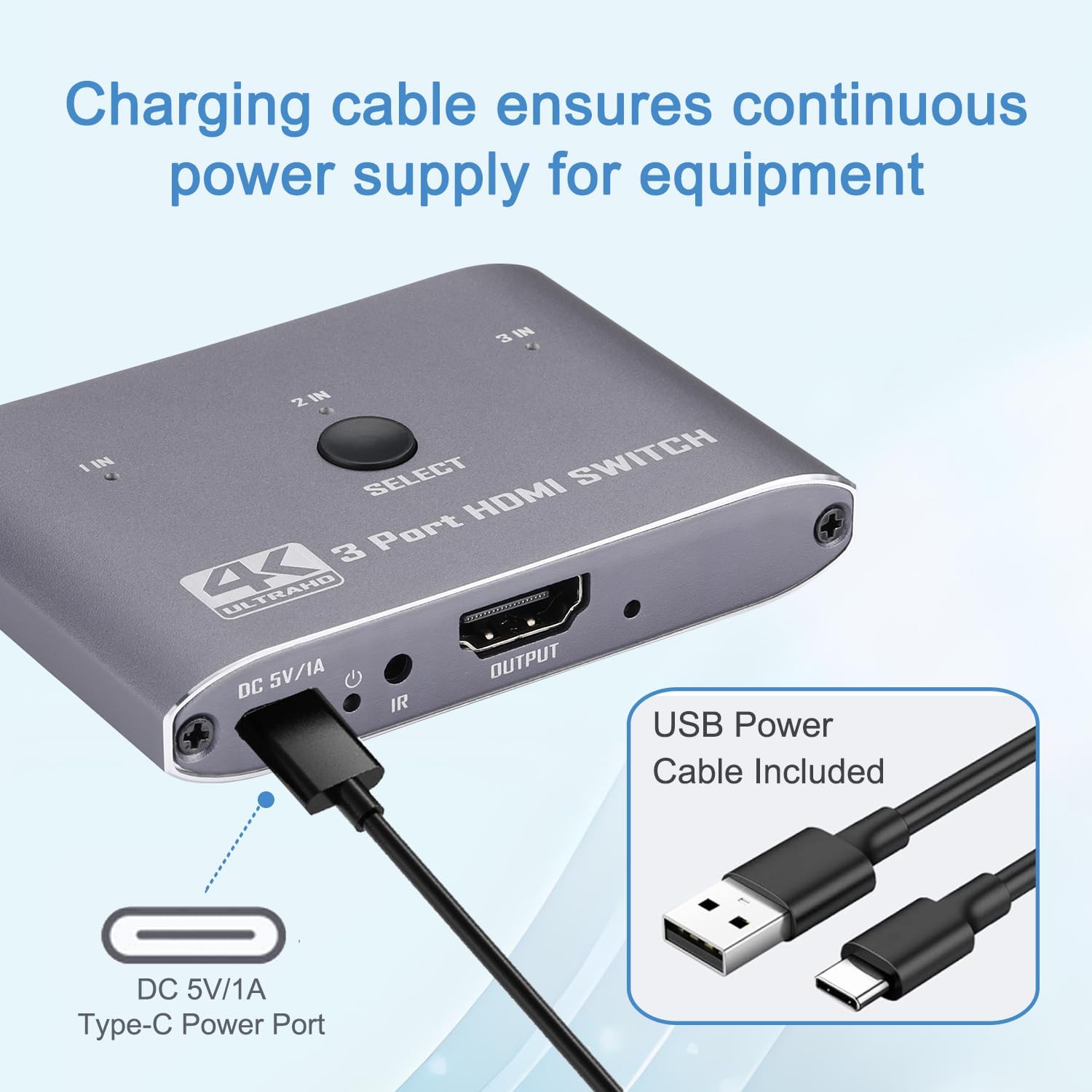 HDMI Switch 4K@60Hz, 3 Port HDMI Switch 3 in 1 Out with IR Remote Control, Support 4K, 3D, 1080P, HDMI 2.0, HDCP 2.2, Ultra HD for HDTV, PS4/5, Game Consoles etc-EX44-A-0-BK