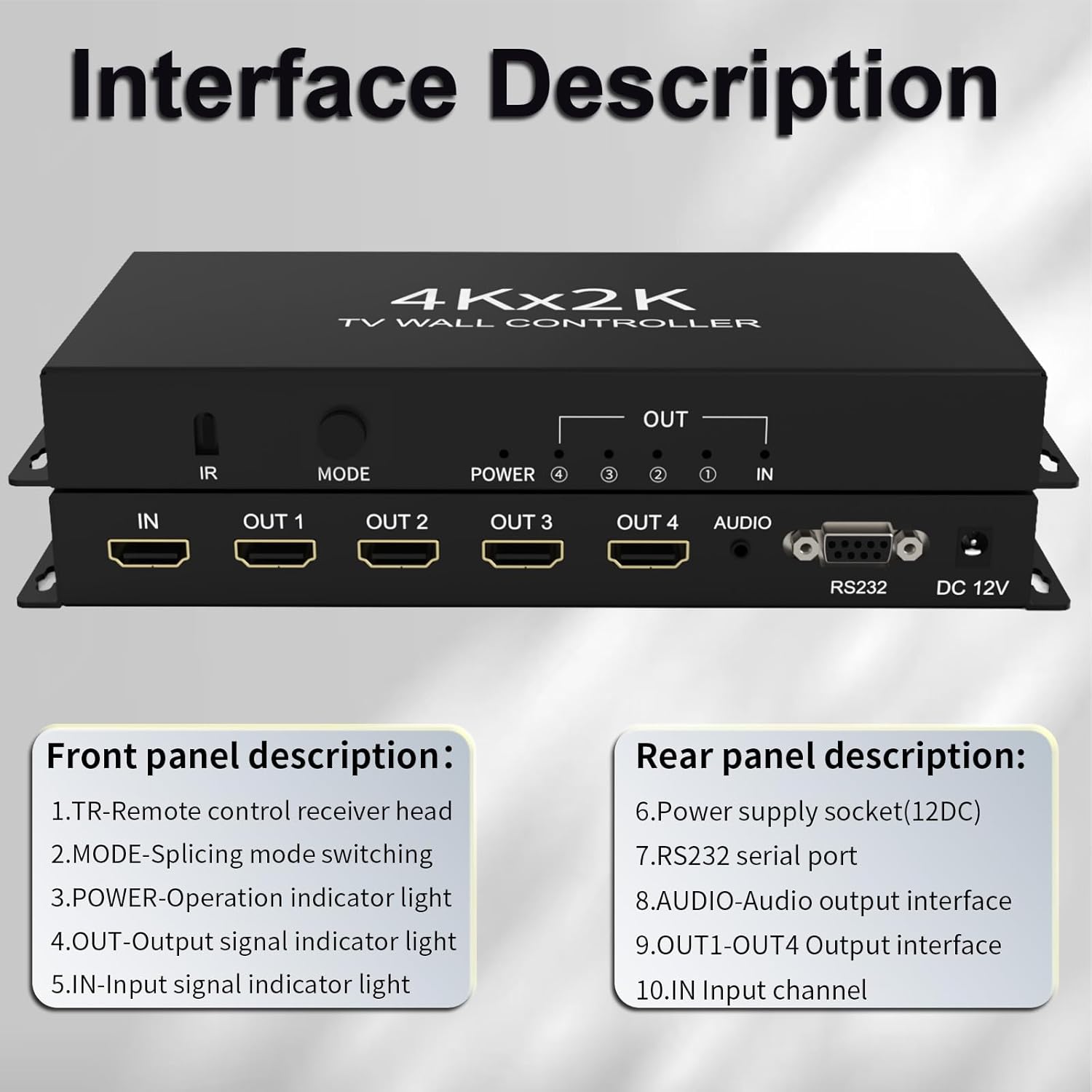 HDMl Video Wall Controller 2x2 4K@30Hz,Video Wall Processor with 11 Splicing Modes, RS232, 180°Rotate, Audio Extractor, 2x2,1x2,1x3,1x4,2x1,3x1x4x1, 1 HDMI Input and 4 HDMI Outputs