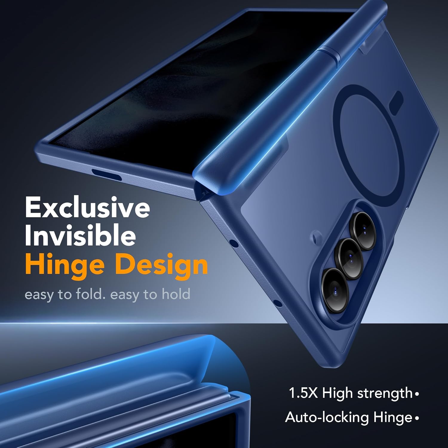 MOBOSI Shockproof Phone Case for Samsung Galaxy Z Fold 7, Full Body Hinge Protection & Built-in Privacy Screen Protector, MagSafe Compatible Magnetic Cover for Z Fold7, Deep Blue