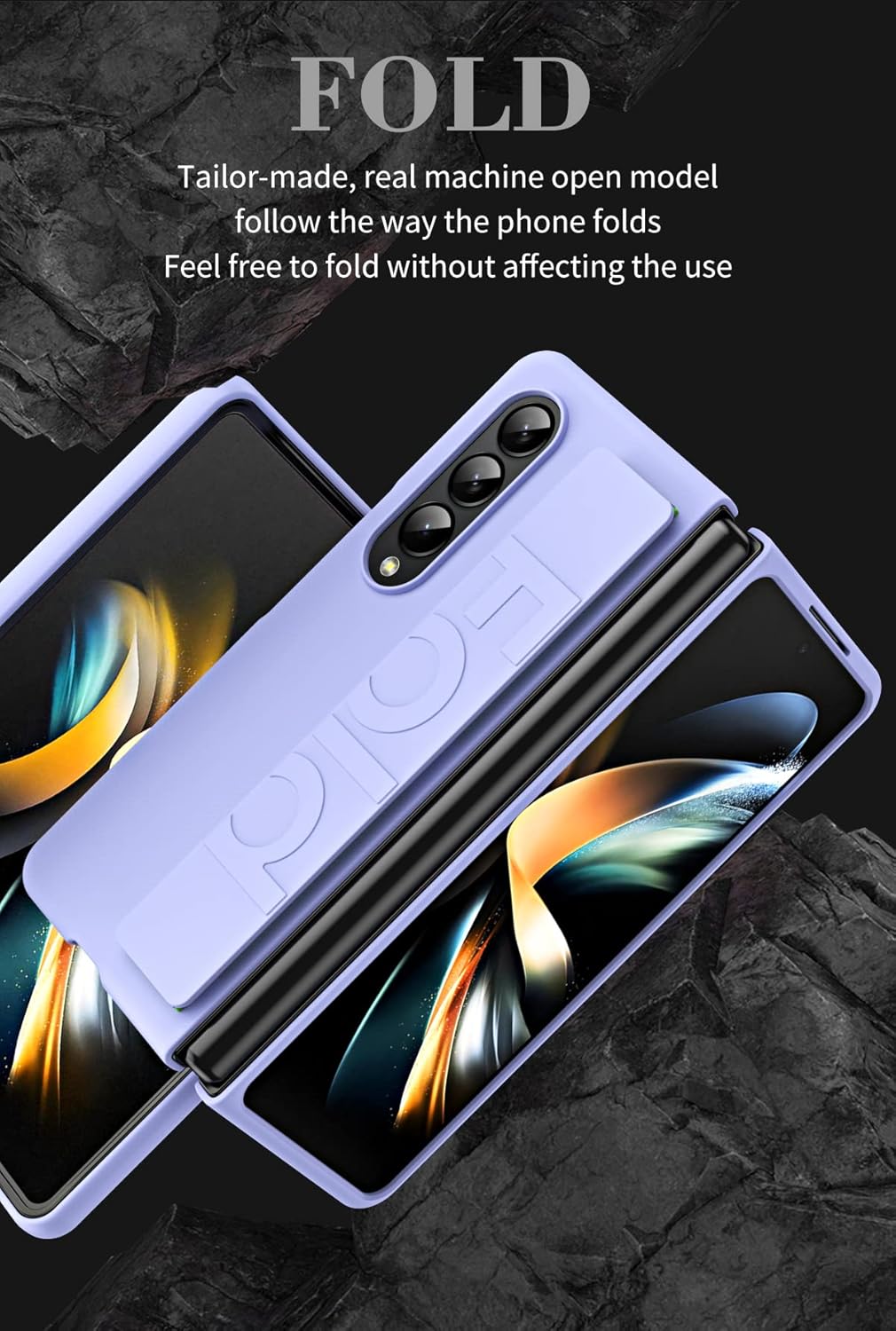 Samsung Galaxy Z Fold 4/5/6 Protective Grip Cover Case,Slim & Lightweight Shockproof Hard PC Wrist Strap Handheld Folding Case with Wristband