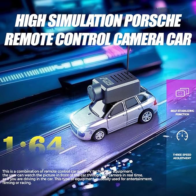 Mini RC Car with Camera, 1/64 Scale APP-Controlled Fully Proportional FPV Remote Control Racing Car with Gyro and Underbody Lighting