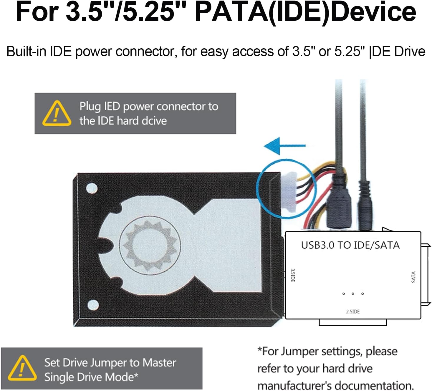 Hard Drive Reader USB 3.0 & Type C to SATA IDE Adapter, Data Transfer Kit Recovery Converter with 12V/2A Power for 2.5"/3.5" SATA/IDE HDD SSD Hard Disk Internal Blu-ray Drive, up to 20TB--ST01