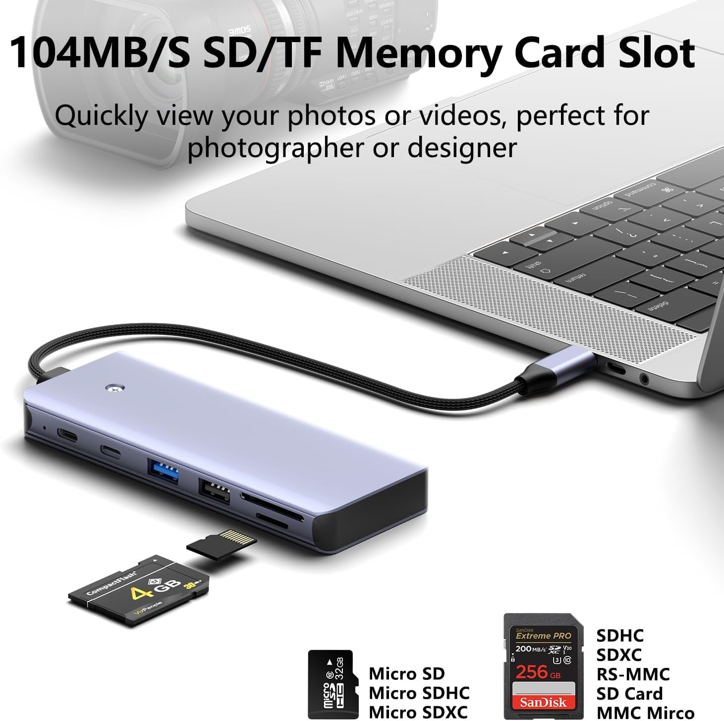 7-in-1 type C Hub with M.2 NVMe SSD Enclosure, 10Gbps USB-C/3.1 Gen2, 100W PD, USB 2.0, PCIe 3.0 Support for MacBook Pro & Type-C Devices-UH07-001