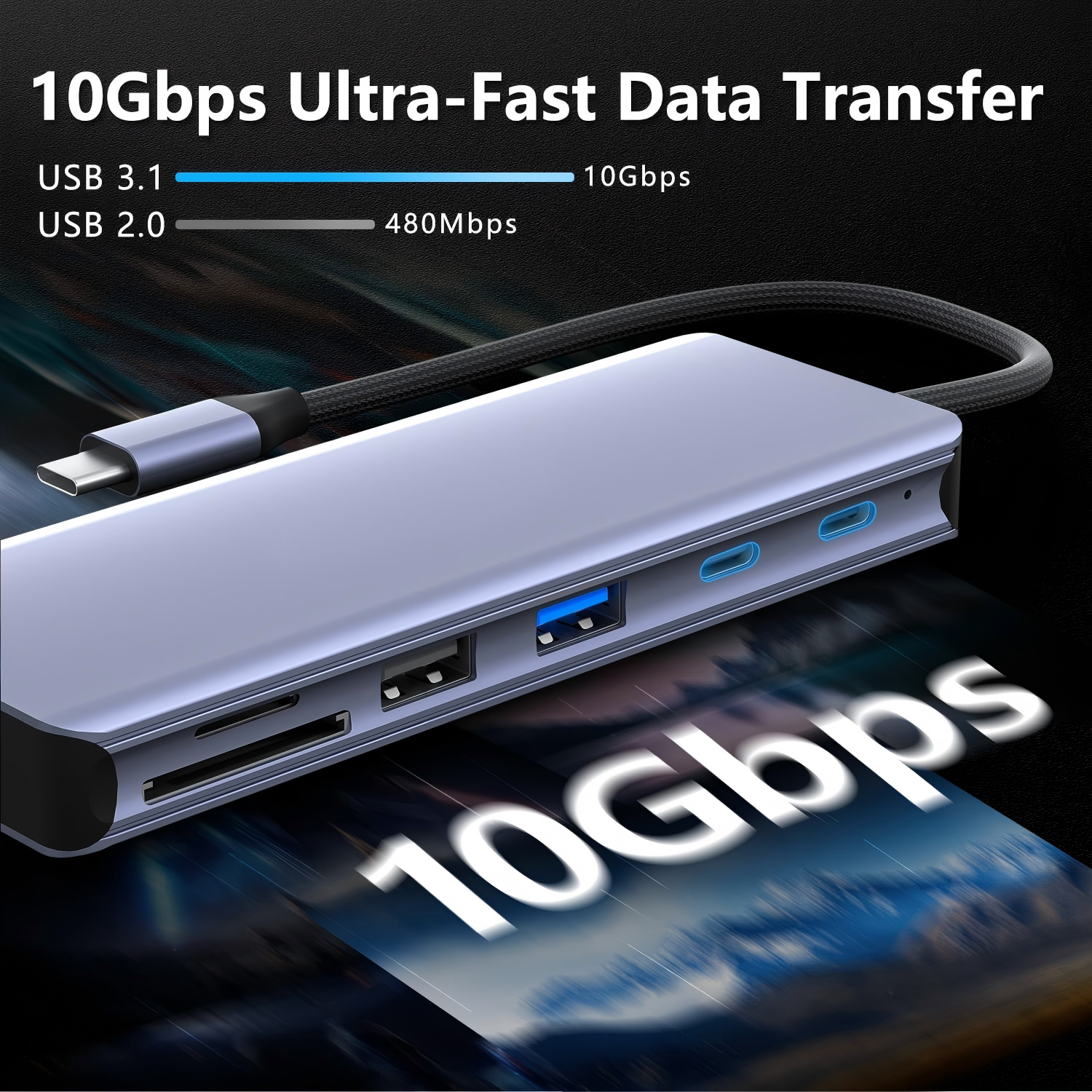 7-in-1 type C Hub with M.2 NVMe SSD Enclosure, 10Gbps USB-C/3.1 Gen2, 100W PD, USB 2.0, PCIe 3.0 Support for MacBook Pro & Type-C Devices-UH07-001