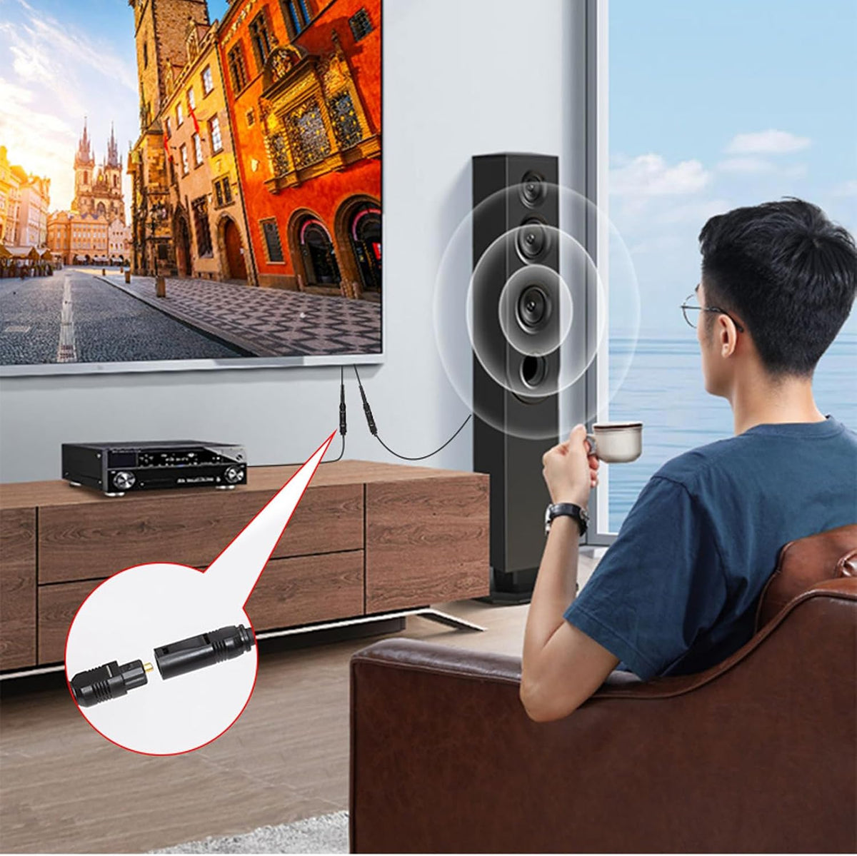 Digital Optical Audio Splitter 1 in 2 Out — For Xbox, PS3, PS4, PS5, DVD, TV Box, Home Theatre Receiver & Sound Bar-（FS-T-066）