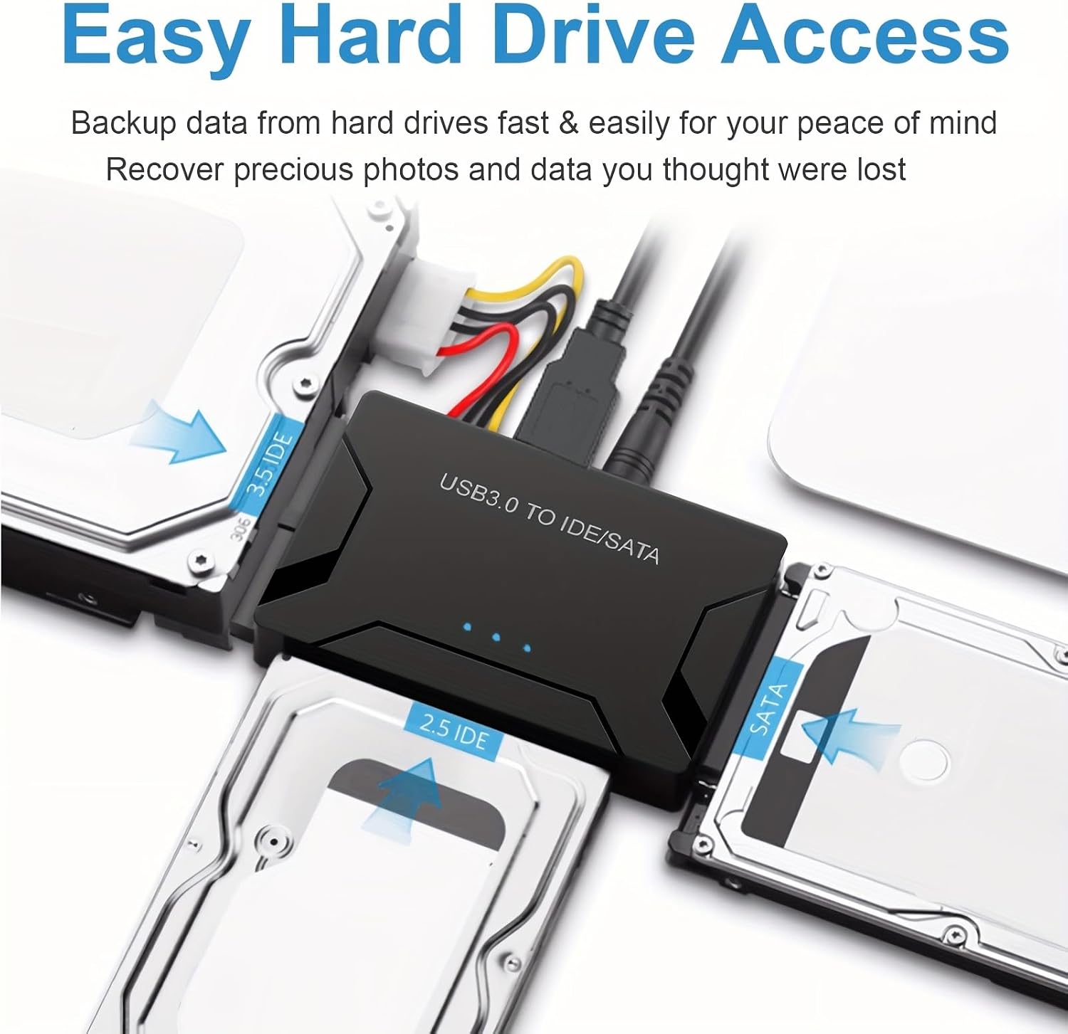 Hard Drive Reader USB 3.0 & Type C to SATA IDE Adapter, Data Transfer Kit Recovery Converter with 12V/2A Power for 2.5"/3.5" SATA/IDE HDD SSD Hard Disk Internal Blu-ray Drive, up to 20TB--ST01