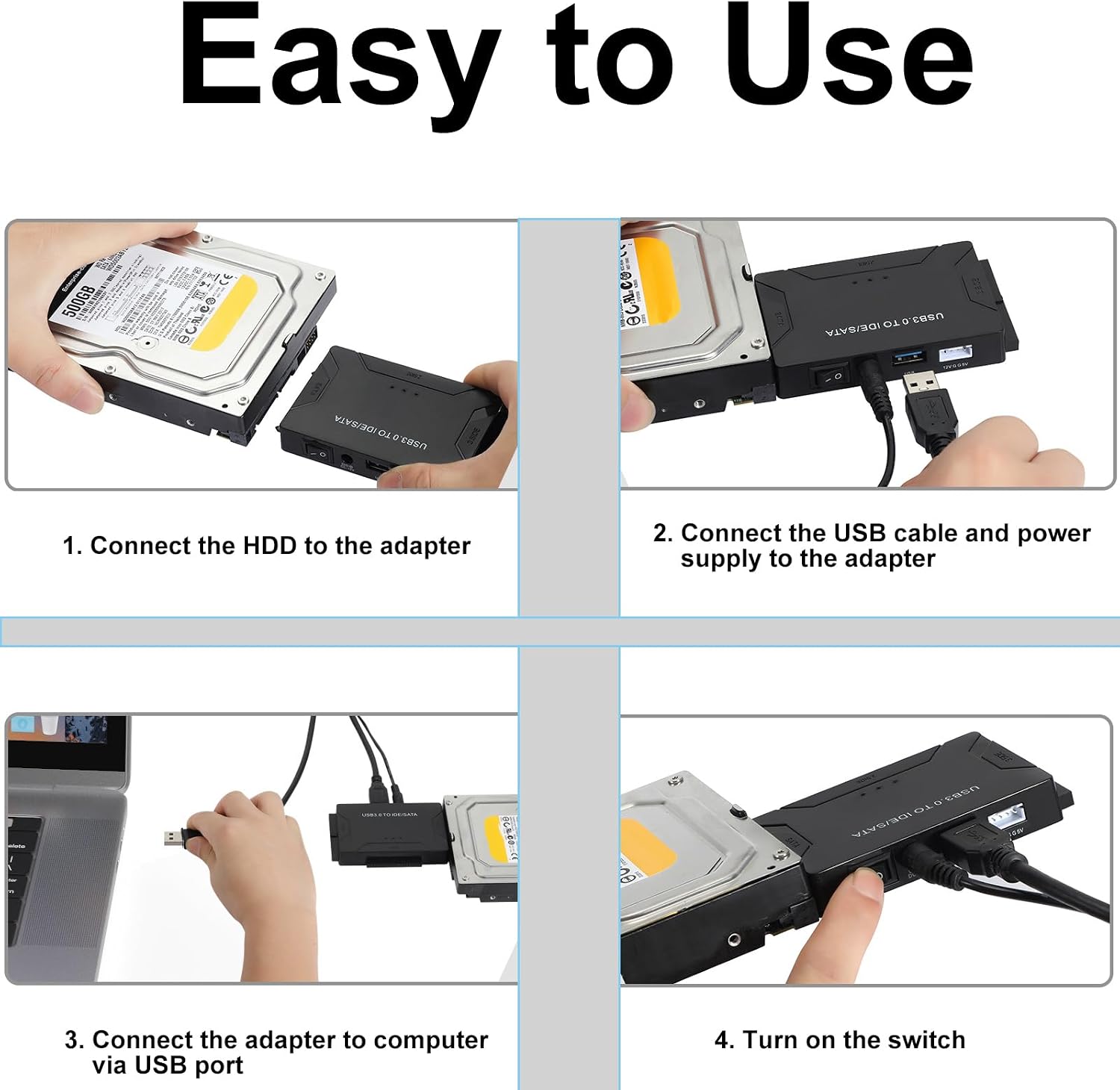 Hard Drive Reader USB 3.0 & Type C to SATA IDE Adapter, Data Transfer Kit Recovery Converter with 12V/2A Power for 2.5"/3.5" SATA/IDE HDD SSD Hard Disk Internal Blu-ray Drive, up to 20TB--ST01