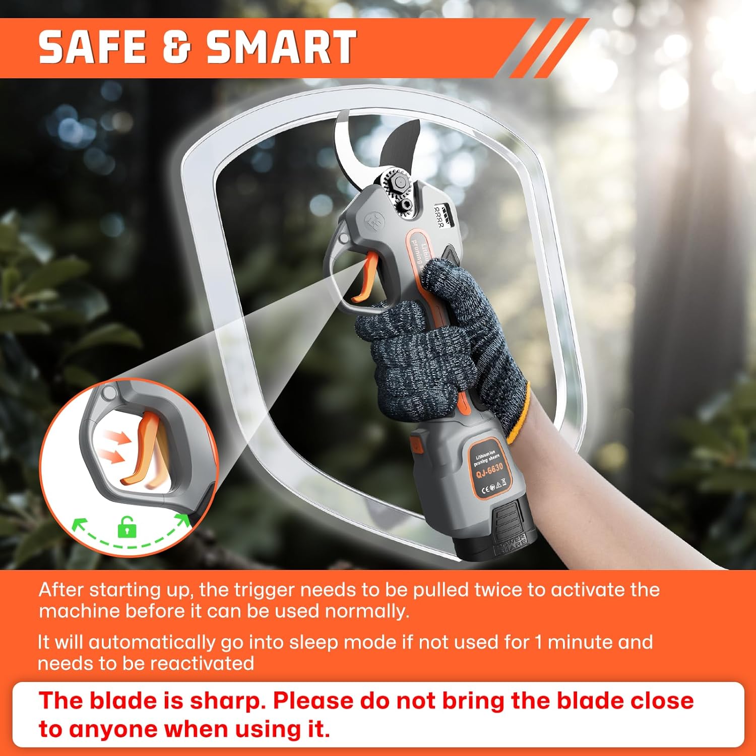 Electric Pruning Shears for Gardening,Garden Shears Brushless Trimming Branch Cutter 0.5 Second Shear Speed 0.9-1.5"Cutting Diameter,Pruning Shears with 6000 Cuts of 2 Rechargeable Battery