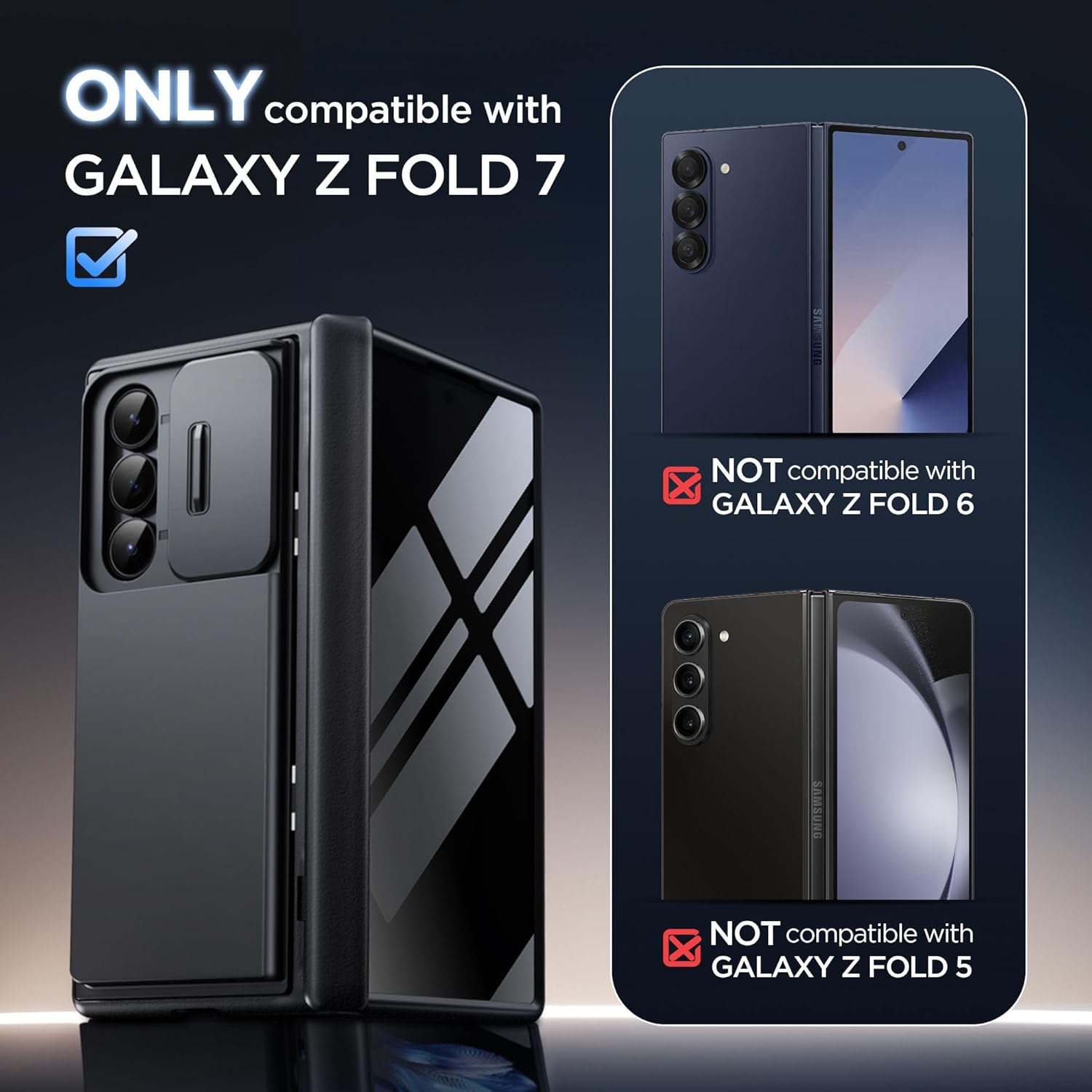 Samsung Galaxy Z Fold 7 2025 MOBOSI Wallet Case Black, Built-in Slide Camera Cover & Large Kickstand, Anti Spy Privacy Screen Protector Included, 4-Card Slots Anti-Peep Z7 Phone Cover
