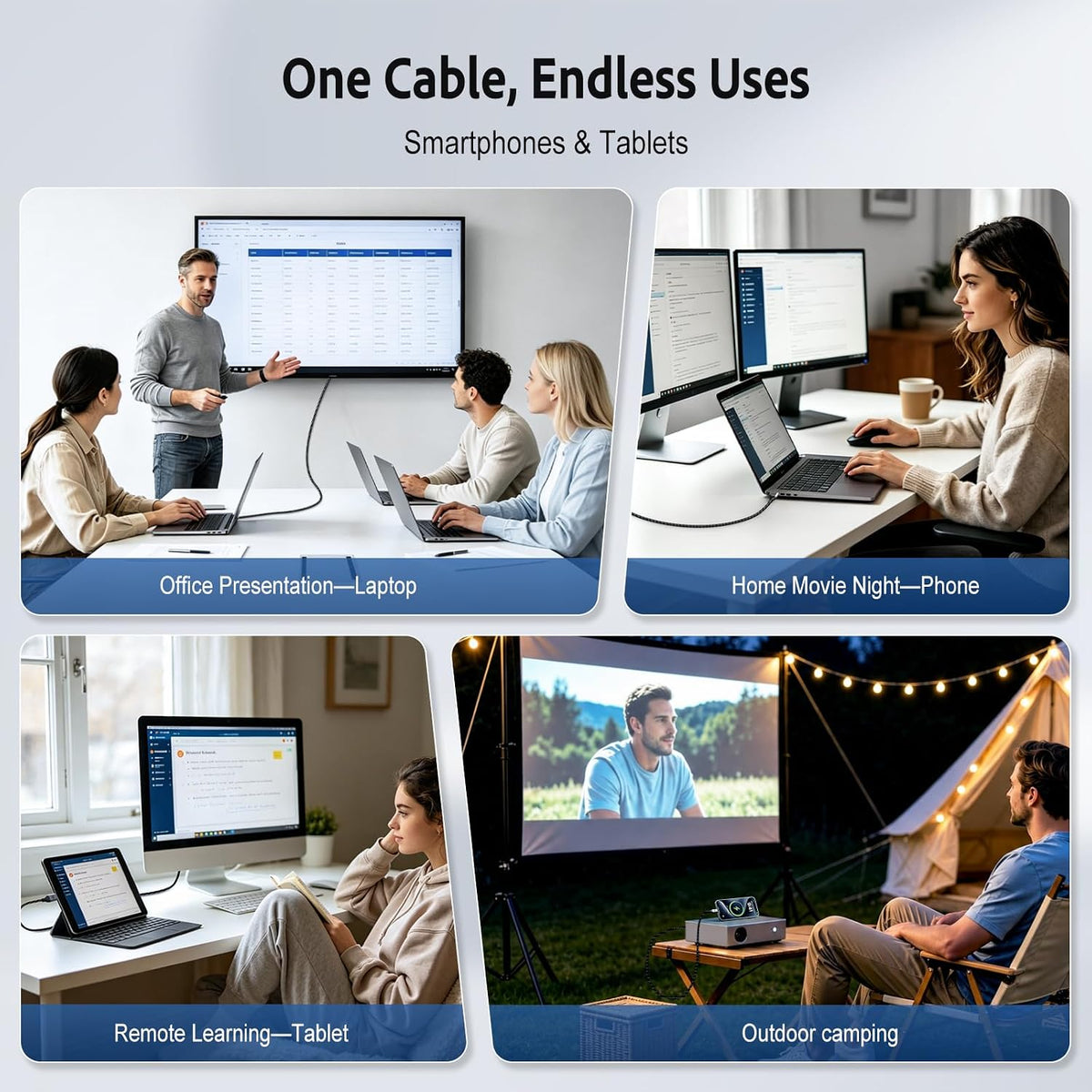 QGeeM USB-C to HDMI Cable-4K@30Hz, Thunderbolt 3 Compatible for iPhone 15 Pro Max,Galaxy,MacBook Pro/air,Dell XPS
