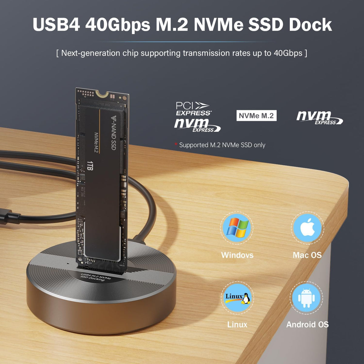 40Gbps USB4 M.2 NVMe SSD Enclosure – USB-C to M.2 Docking Station for 2230-22110, Aluminum Data Rescue Adapter for Windows/Linux/Mac OS/Android-SD04P