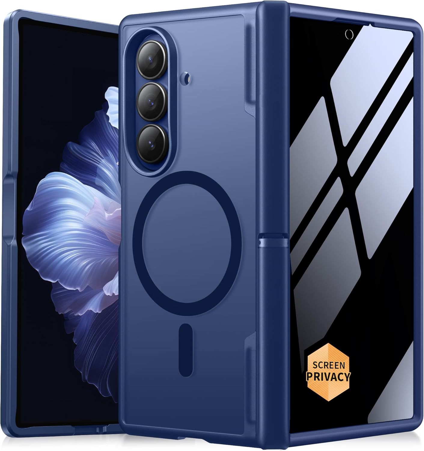 MOBOSI Shockproof Phone Case for Samsung Galaxy Z Fold 7, Full Body Hinge Protection & Built-in Privacy Screen Protector, MagSafe Compatible Magnetic Cover for Z Fold7, Deep Blue