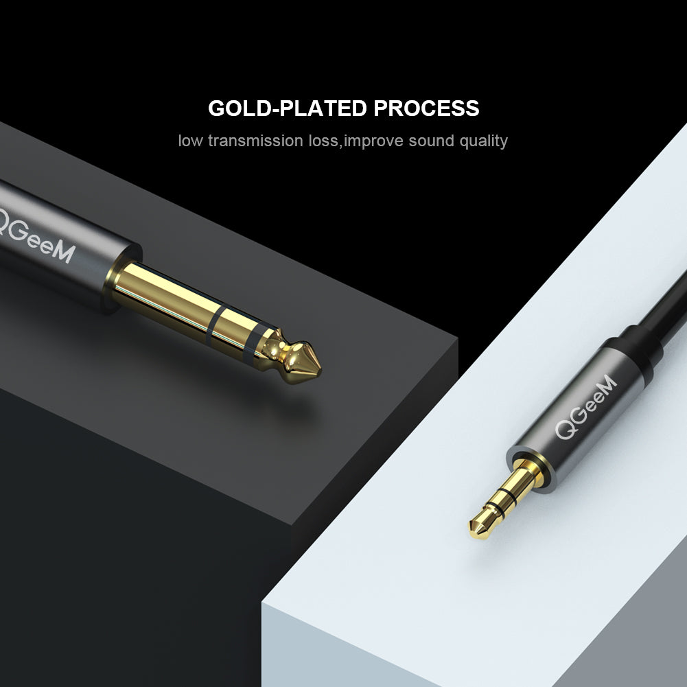 QGeeM 3.5mm 3 pole/M to 6.35 stereo/M Audio Cable TRS Stereo Audio Cable (8 Feet), Headphone Adapter 1/8 to 1/4 Adapter for Guitar, Piano, Amplifiers, Home Theater Devices, or Mixing Console -AU02-A