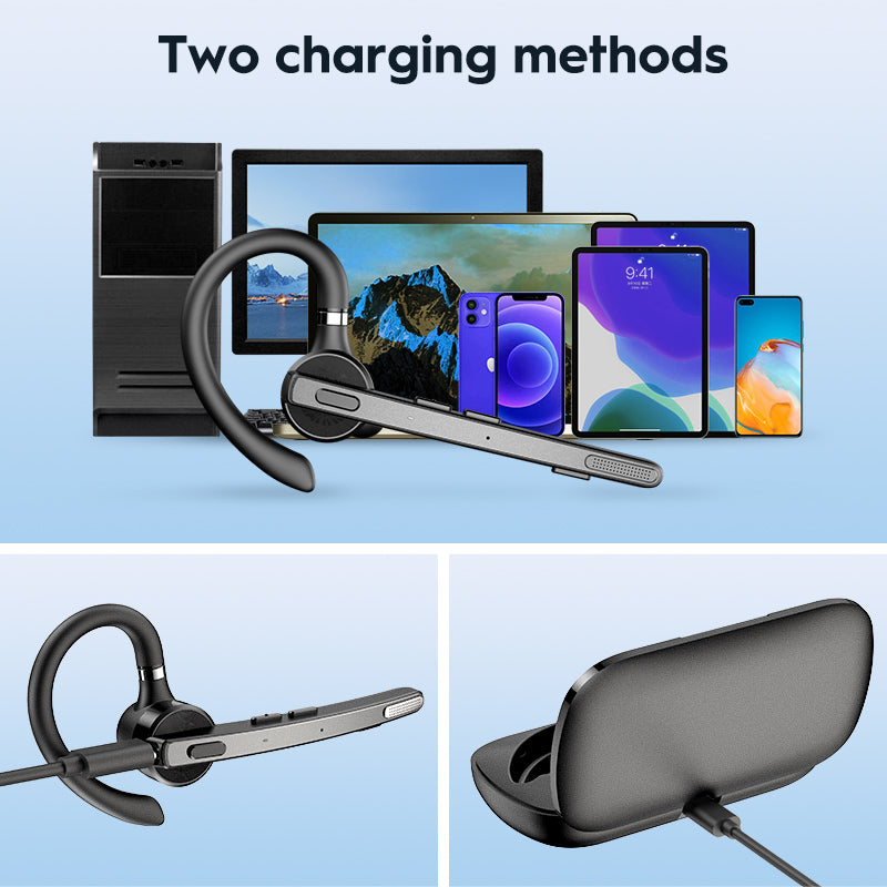 Bluetooth Headset, 72-Hour Talk Time Wireless Bluetooth Earpiece for Cellphone with 500mAh Charging Case, Bluetooth V5.1 Dual Mic Noise-Cancelling Hands-Free Earphones for Office and Driving-BT27-A-BK