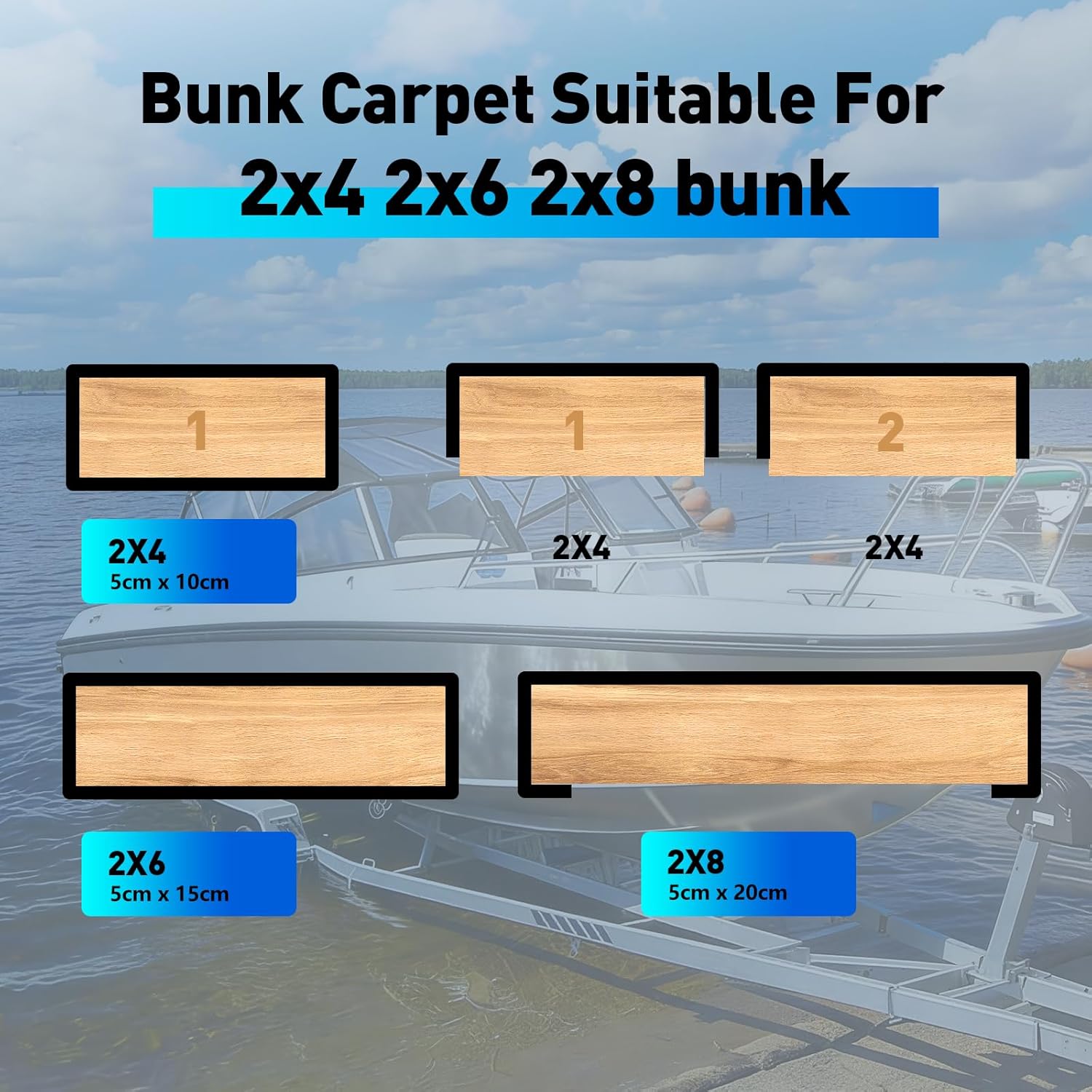 Boat Trailer Bunk Carpet, 8mm Waterproof Trailer Boat Bunk Carpet Replacement for Bunk Boards, Boat Lift & Runners, Durable Black Marine Carpet Roll,12" x164ft DIY Easy Installation