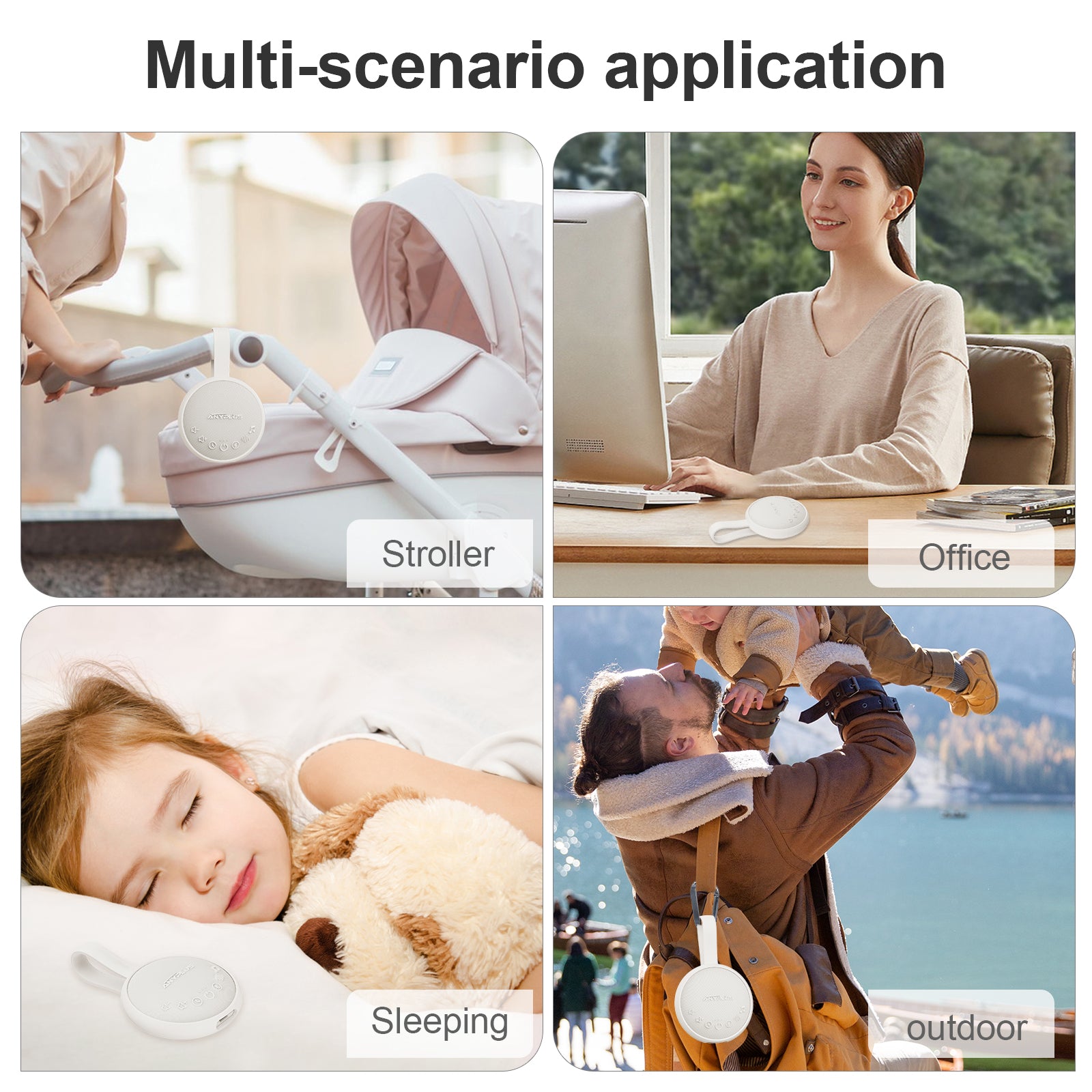 White Noise Sound Machine for Sleeping Adults & Baby, Portable Noise Machine with 24 Soothing Sounds, Bluetooth 5.1, Battery Powered, 3 Timer Settings, Memory Function for Home, Office, Travel