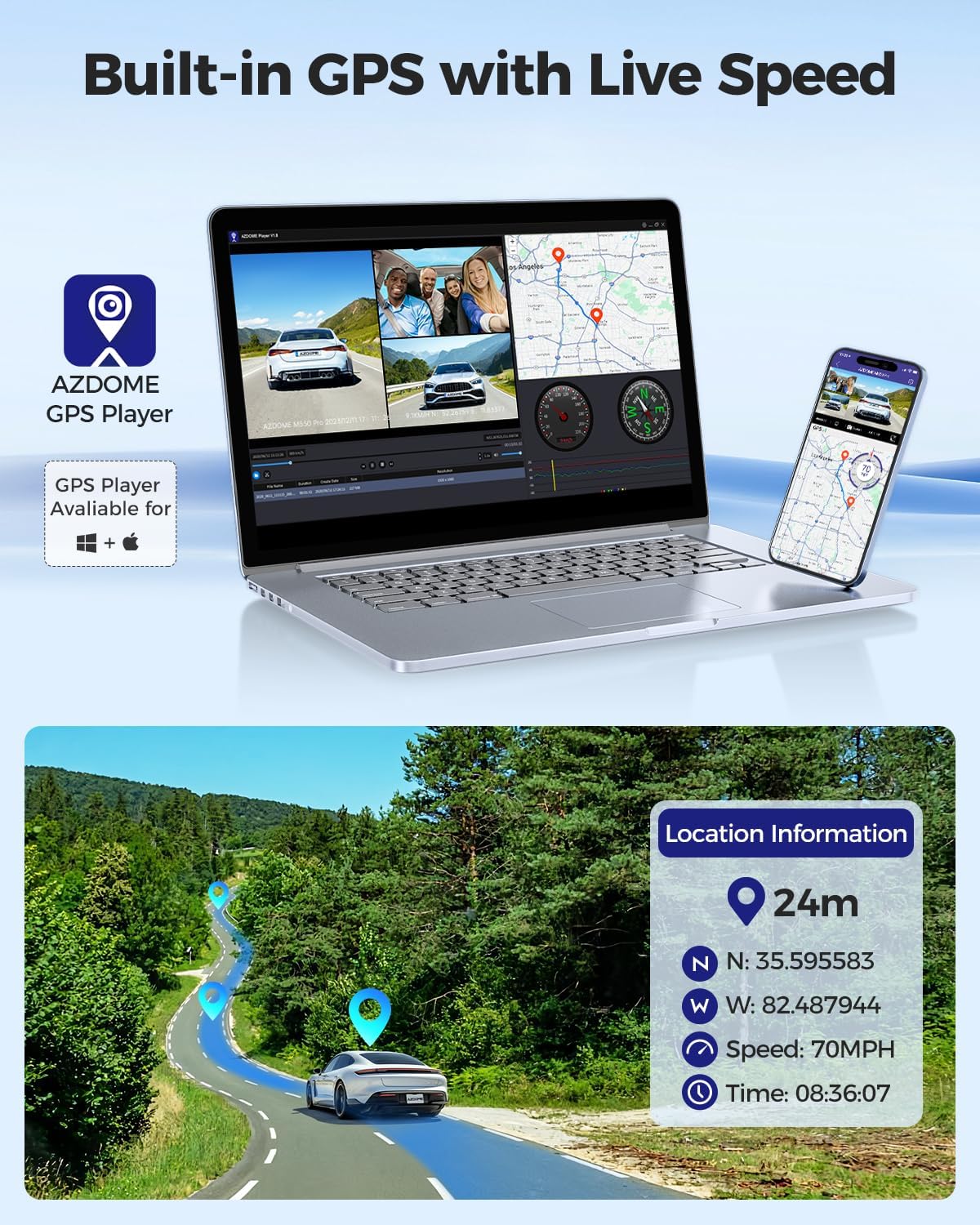M550 Pro 5G WiFi 3 Channel Dash Cam Built-in GPS, 4K Dual Dash Camera Front and Rear with 64GB Card, 2.5K+1080P+1080P Triple Car Camera, 3.19" IPS Screen, IR Night Vision, 24H Parking Mode