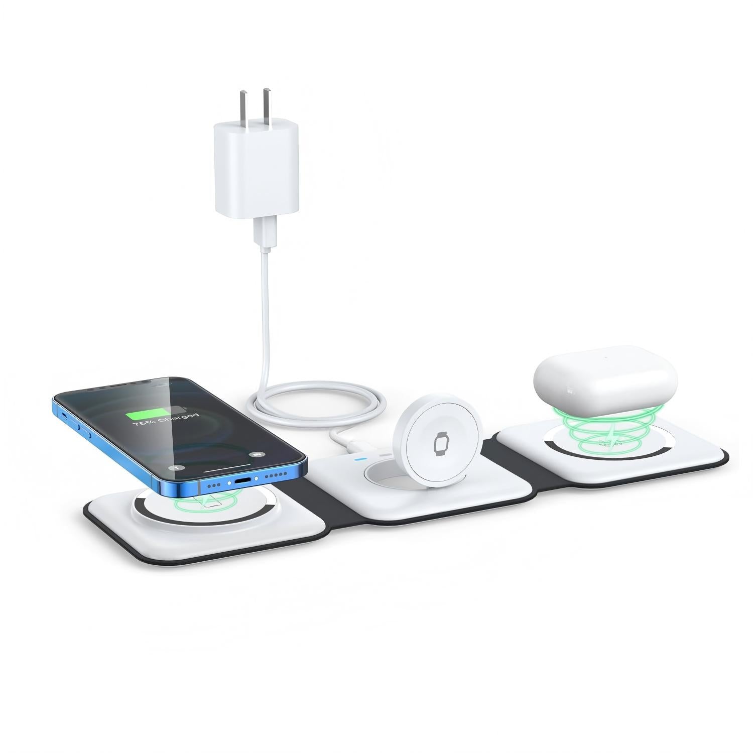 Wireless Charger 3 in 1,RTOPS Magnetic Travel Wireless Charging Station Multiple Devices,GaN 3 in 1 Charging Station,Compatible for iPhone16/15/14/13/12/Pro/Max,iWatch,AirPods 3/2/Pro(Adapter Includes)