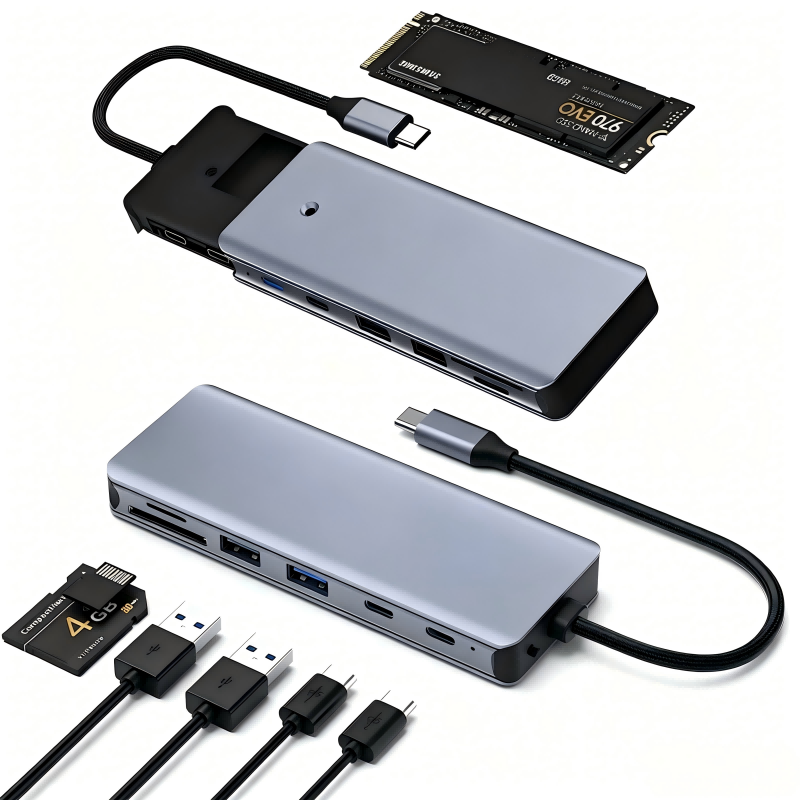 7-in-1 type C Hub with M.2 NVMe SSD Enclosure, 10Gbps USB-C/3.1 Gen2, 100W PD, USB 2.0, PCIe 3.0 Support for MacBook Pro & Type-C Devices-UH07-001
