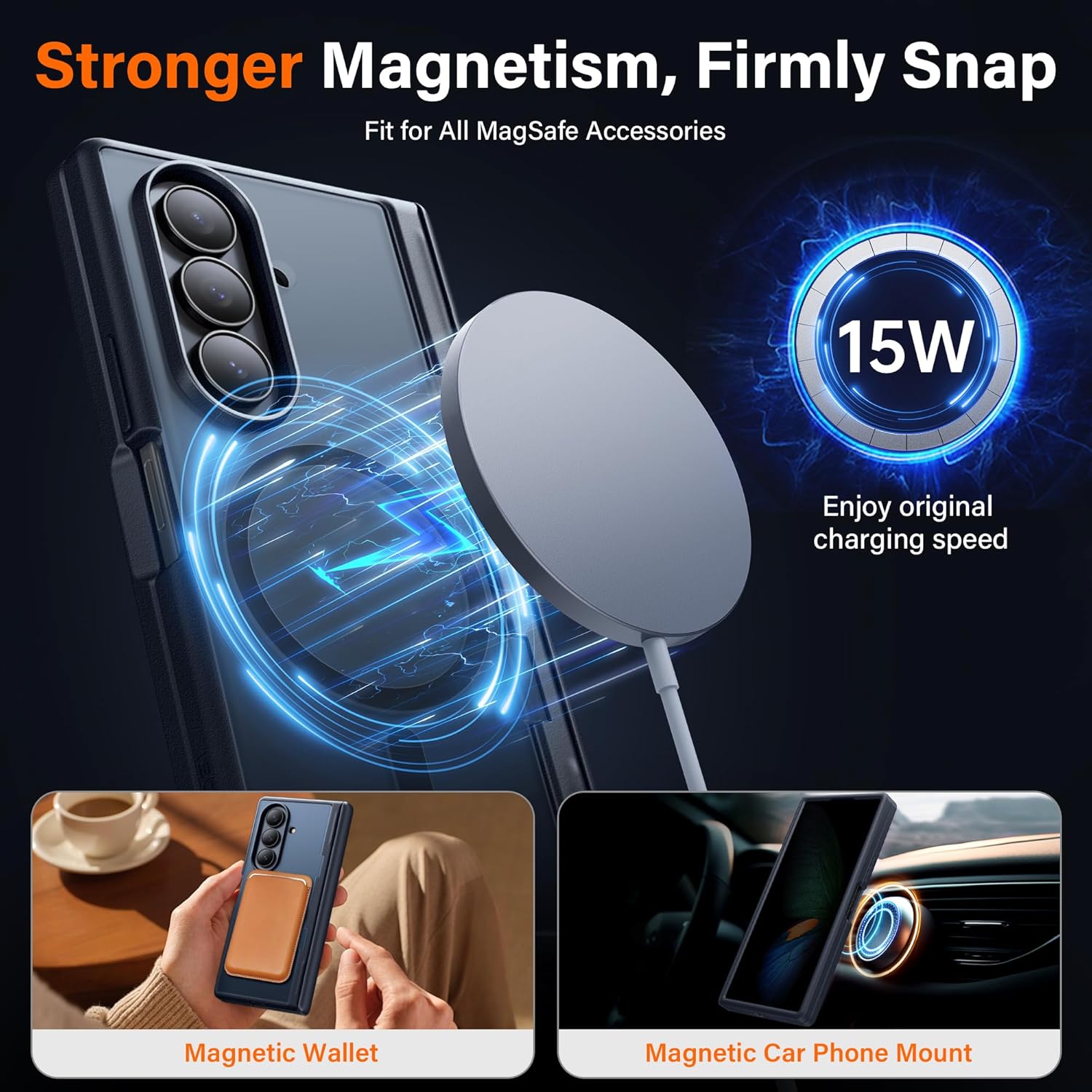 MOBOSI Slim Magnetic Phone Case for Samsung Galaxy Z Fold 7, Full Body Hinge Protection & Built-in Kickstand, MagSafe Compatible Cover with Privacy Screen Protector for Z Fold7, Black