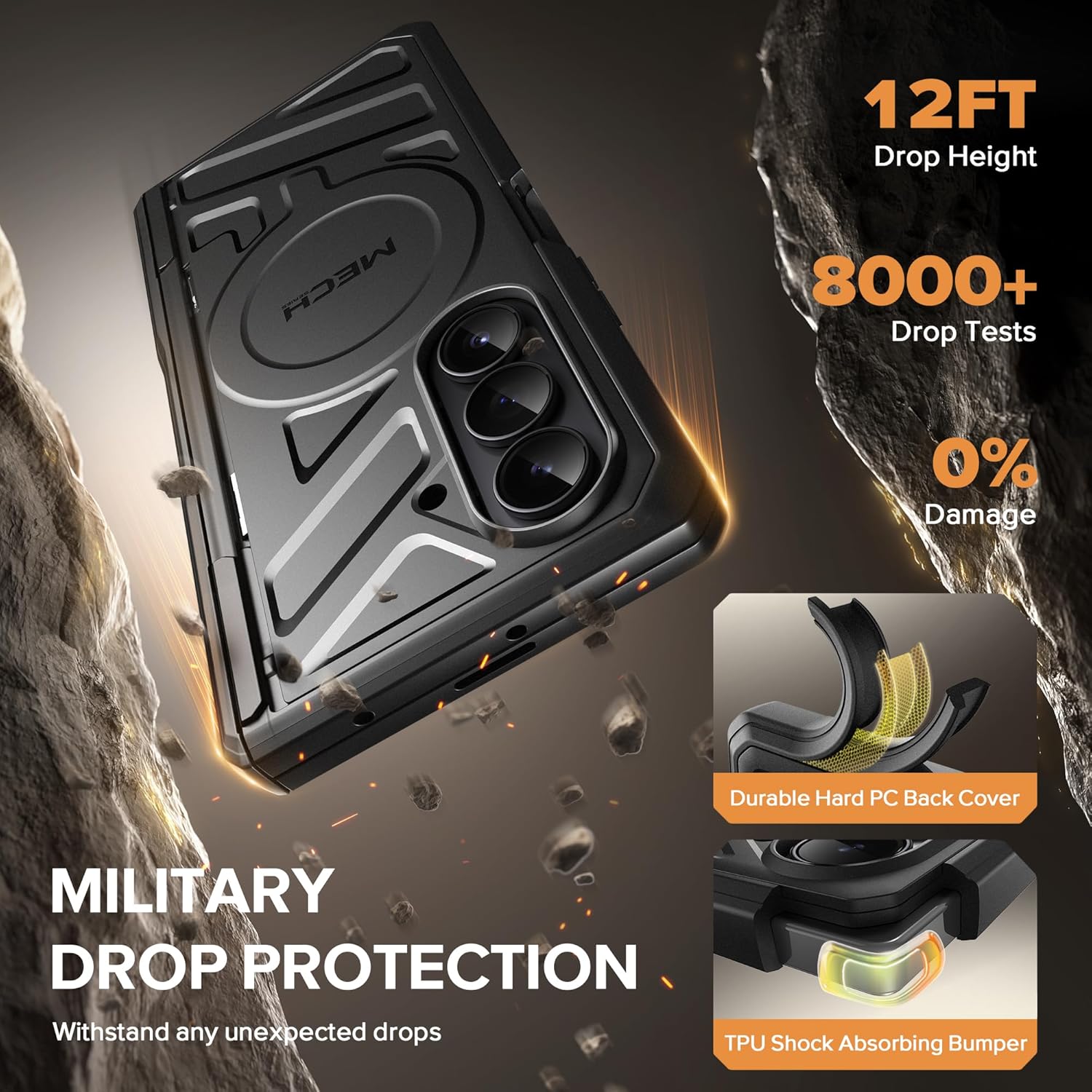 Black Anti Spy Phone Case for Samsung Galaxy Z Fold 7 2025 8", MOBOSI Wallet Cover with MagSafe Compatibility, Built-in Stand, Belt Clip & Hinge Protector, Comes with Privacy Screen Protector