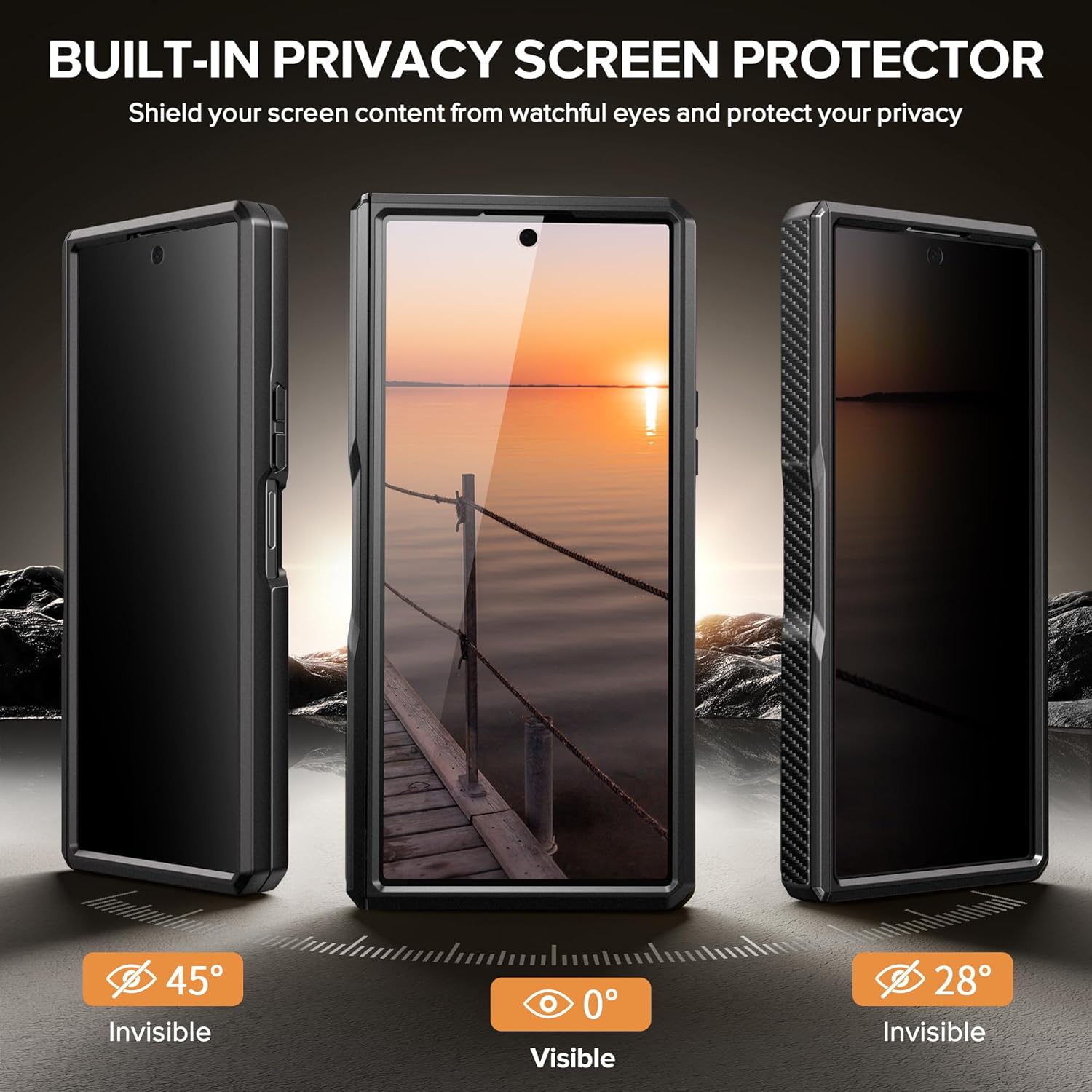 MOBOSI Anti-Spy Z7 Phone Case with Built-in Stand, Belt Clip & Hinge Cover, MagSafe Compatible Cover with Privacy Screen Protector for Samsung Galaxy Z Fold 7 2025, Black Privacy Film