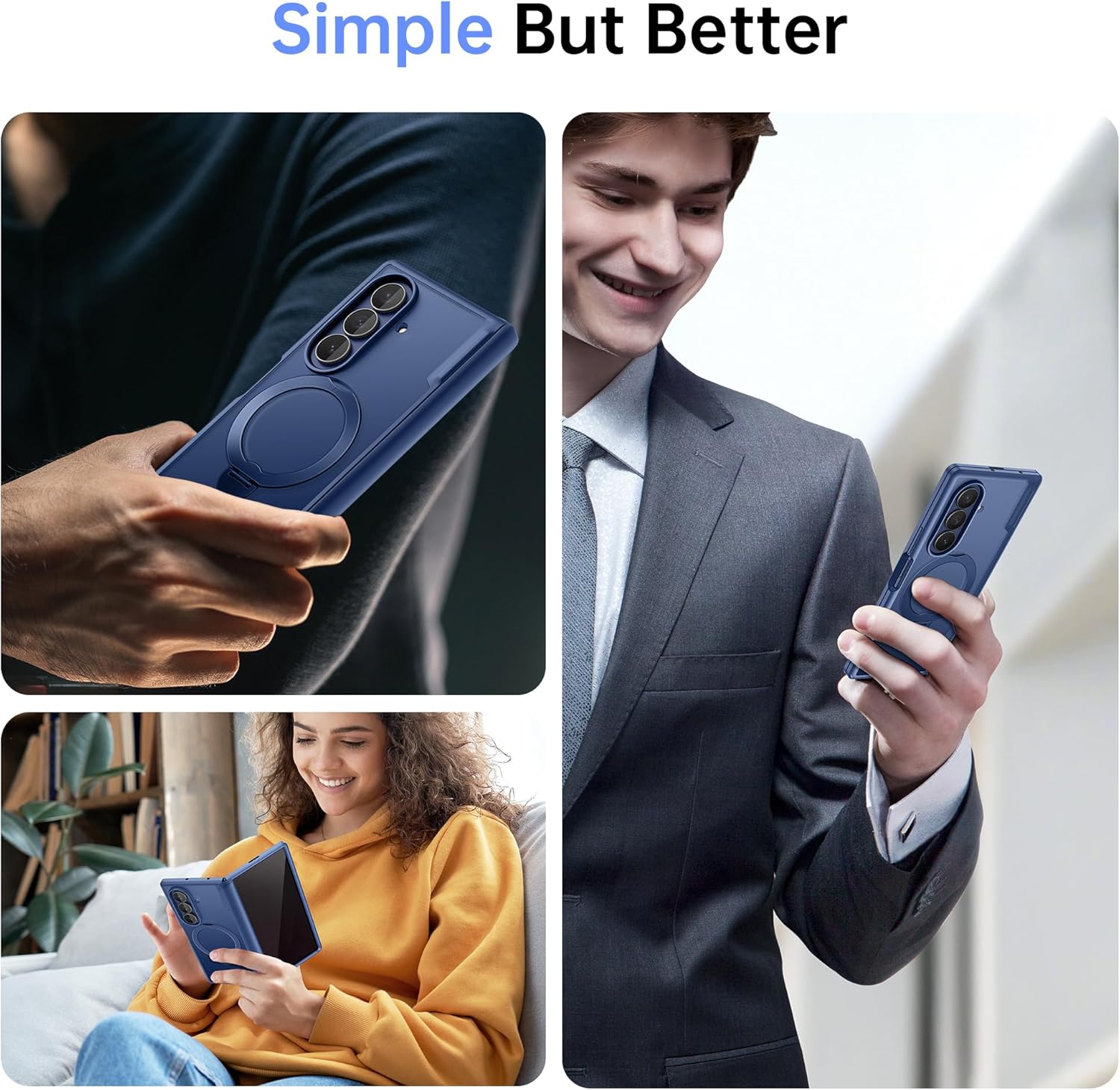 MOBOSI 18FT MIL-Grade Shockproof Phone Case for Samsung Galaxy Z Fold 7, MagSafe Compatible, Built-in Privacy Screen Protector & Rotatable Ring Stand, Slim Magnetic Protective Cover, Blue