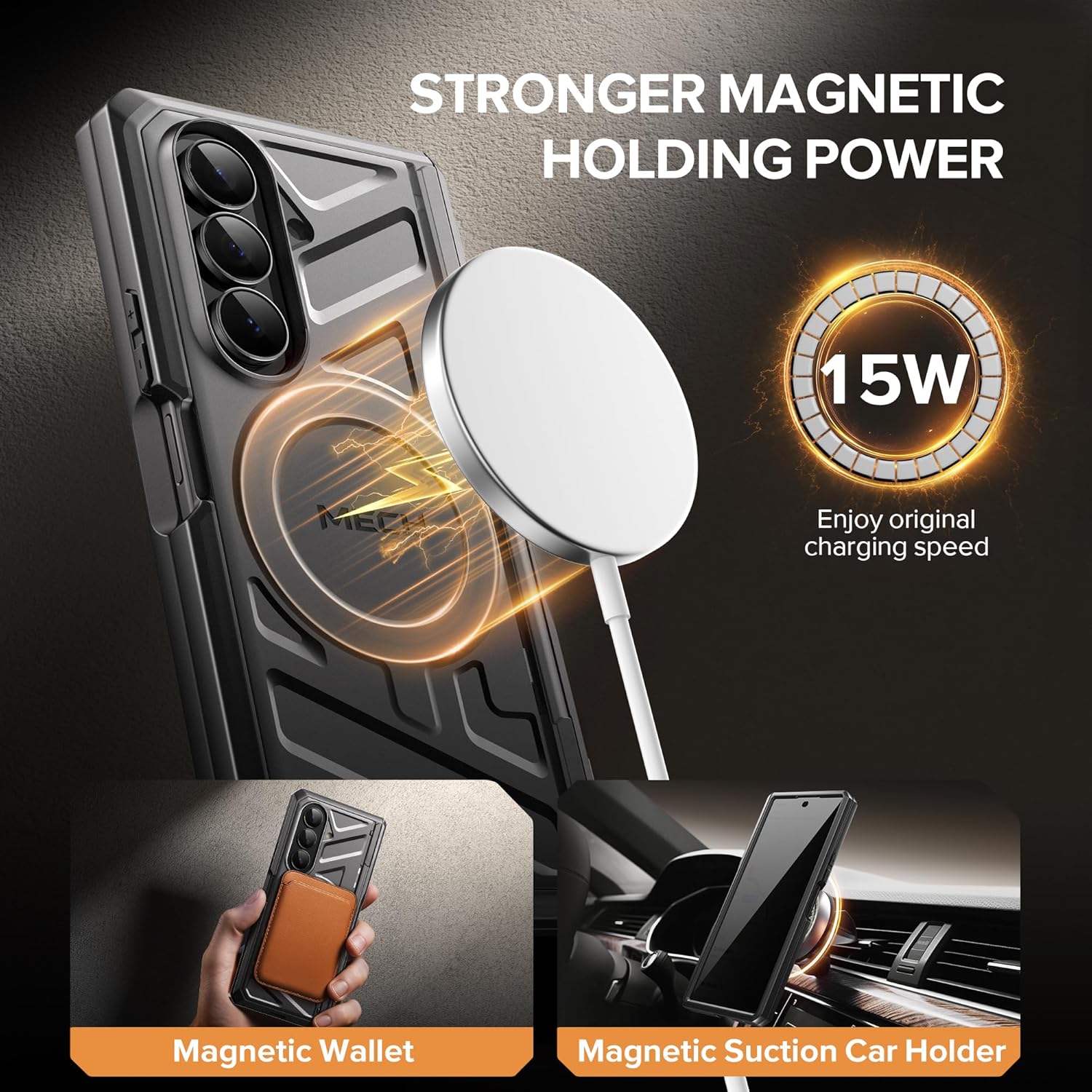MOBOSI Anti-Spy Z7 Phone Case with Built-in Stand, Belt Clip & Hinge Cover, MagSafe Compatible Cover with Privacy Screen Protector for Samsung Galaxy Z Fold 7 2025, Black Privacy Film
