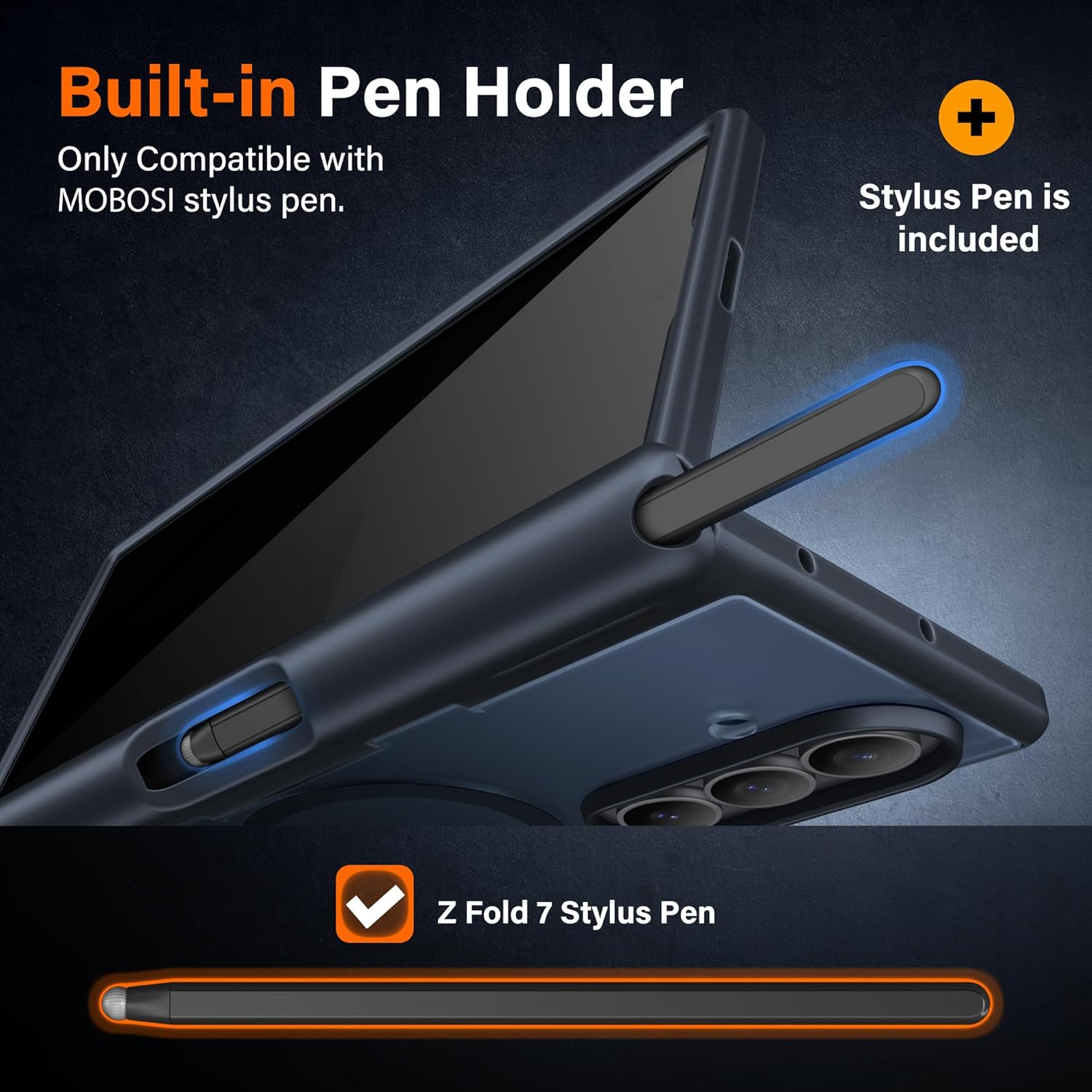MOBOSI Case for Samsung Galaxy Z Fold 7 with Stylus Pen, MagSafe Compatible, Built-in Privacy Screen Protector, Full Body Hinge Protection, Integrated Kickstand & Pen Slot, Slim Thin Full-Body Protective Phone Cover, Black