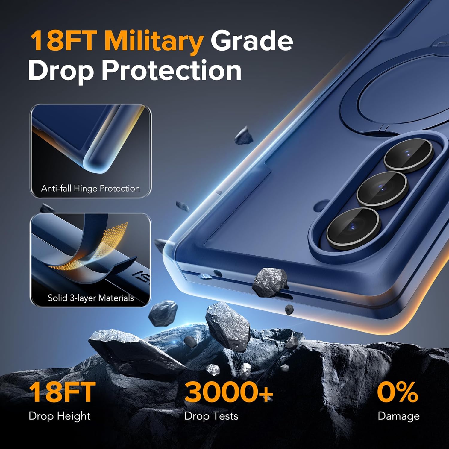 MOBOSI 18FT MIL-Grade Shockproof Phone Case for Samsung Galaxy Z Fold 7, MagSafe Compatible, Built-in Privacy Screen Protector & Rotatable Ring Stand, Slim Magnetic Protective Cover, Blue