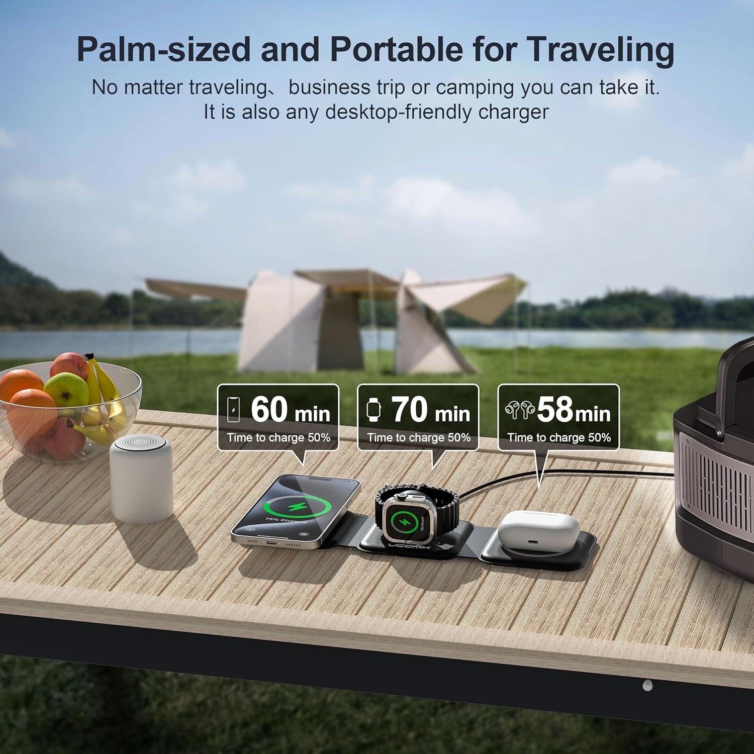 UCOMX Nano 3 in 1 Wireless Charger,Magnetic Foldable Charging Station