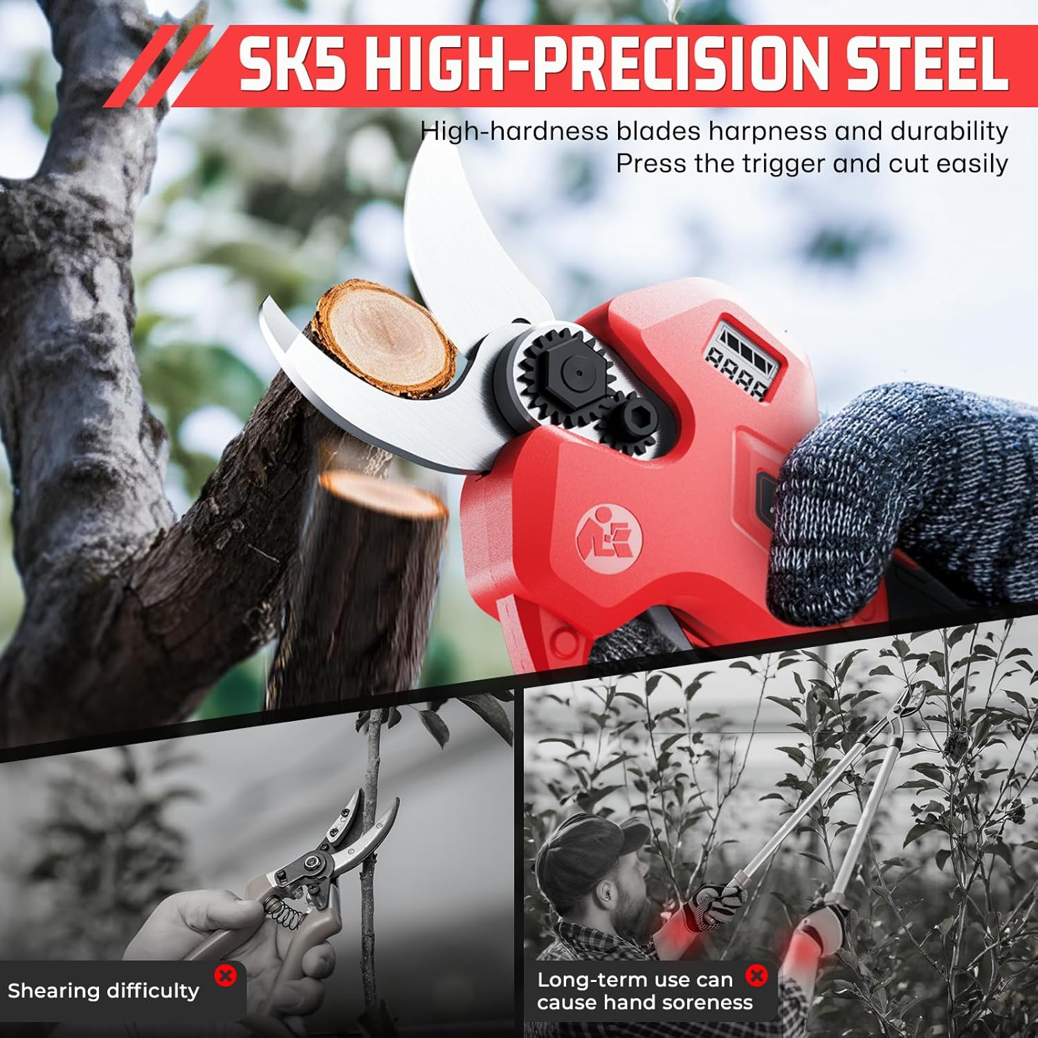 Electric Pruning Shears for Gardening,Garden Shears Cutter 0.5 Second Shear Speed 0.8-1.4"Cutting Diameter Brushless Trimming Branch,Pruning Shears with 6000 Cuts of 2 Rechargeable Battery