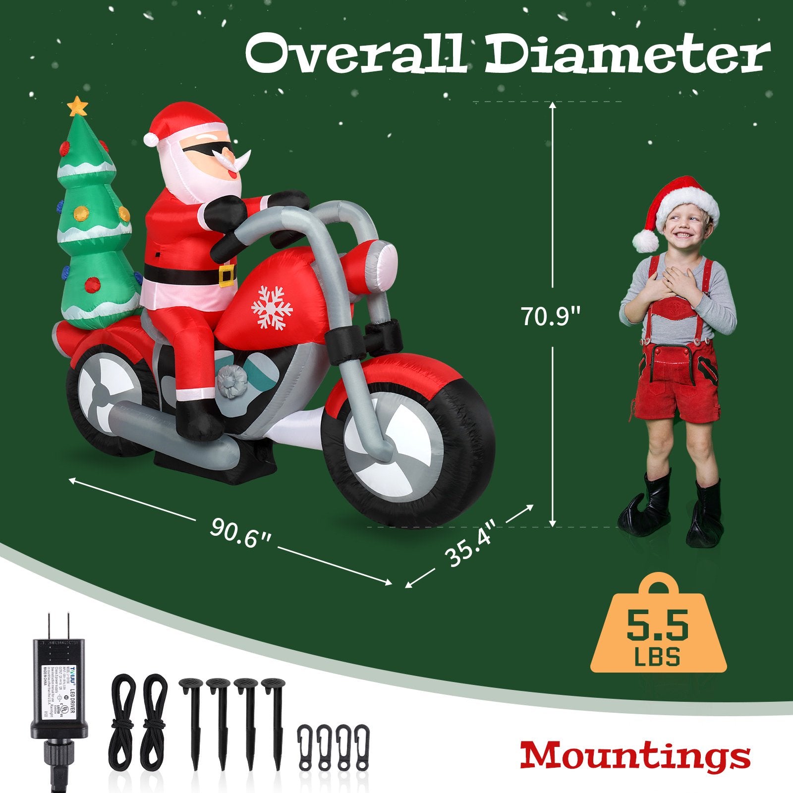 7.55 FT Long Christmas Inflatables Santa Claus Riding a Motorcycle with Tree, Outdoor Blow Up Santa Christmas Inflatables with 7 Bright White LED Lights, Indoor Outdoor Yard Lawn Party Décor