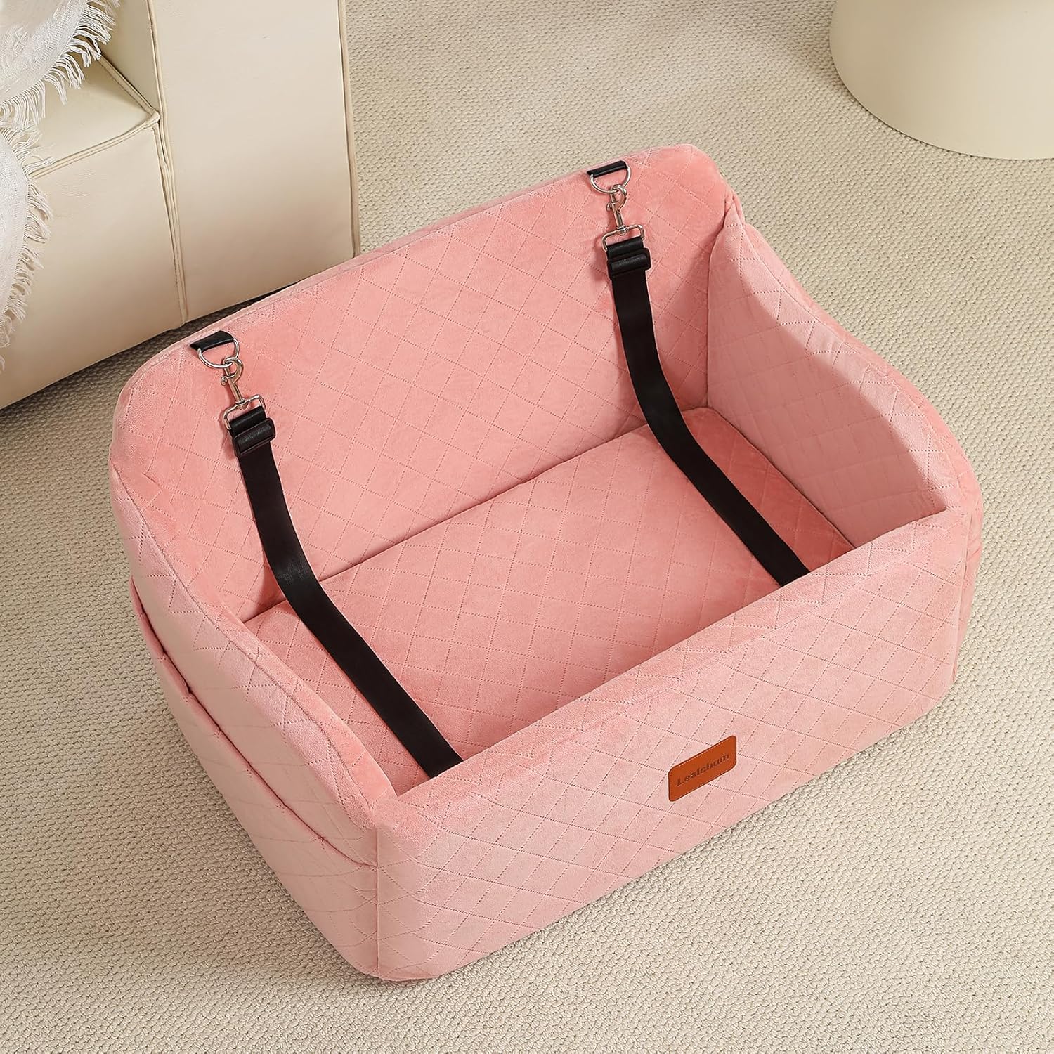 Dog Car Seat for Medium/Large Dogs,2 Clip-On Safety Leashs for 2 Small Dogs,Removable and Washable Comfy Pet Car Seat,Easy to Install and Clean (Pink, Large)