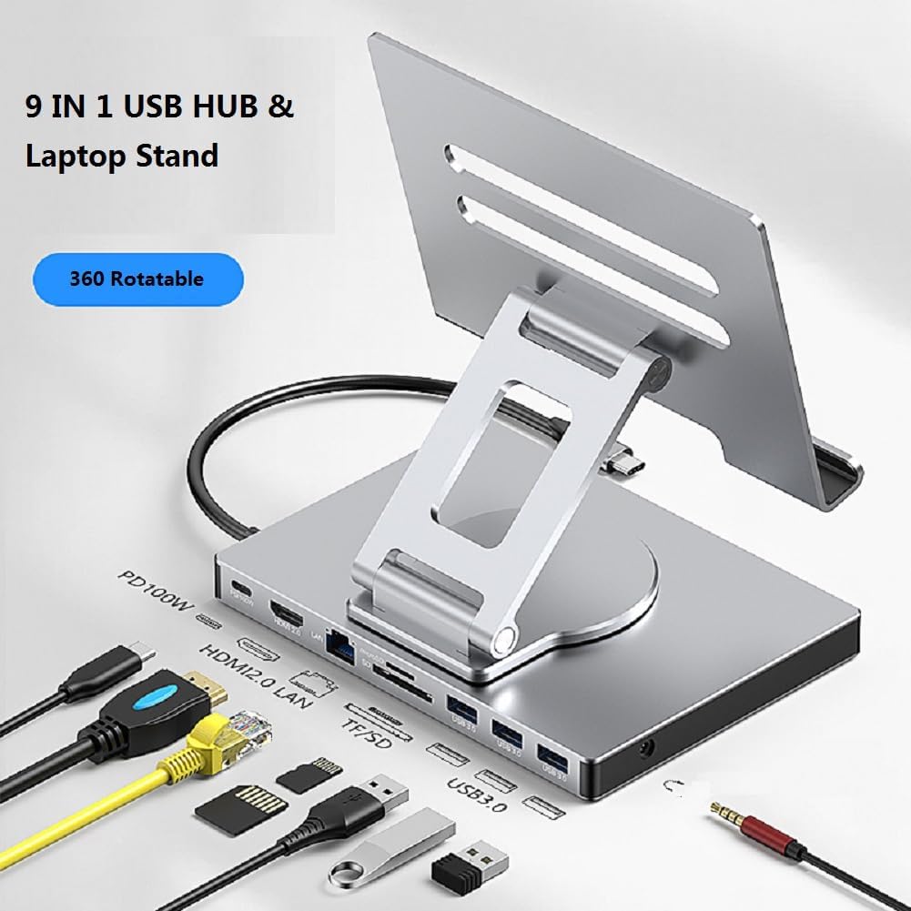 9 in 1 Type - c Hub USB Docking Station Laptop Stand Multiport 3.0 TF Card Slot 4k60hz HDMI - QGeeM