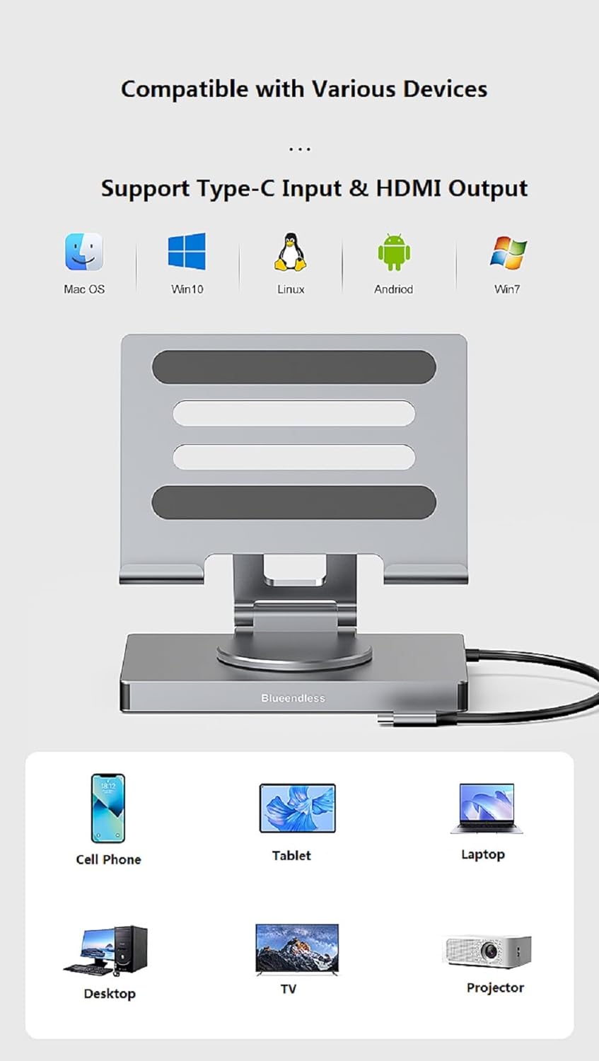 9 in 1 Type - c Hub USB Docking Station Laptop Stand Multiport 3.0 TF Card Slot 4k60hz HDMI - QGeeM